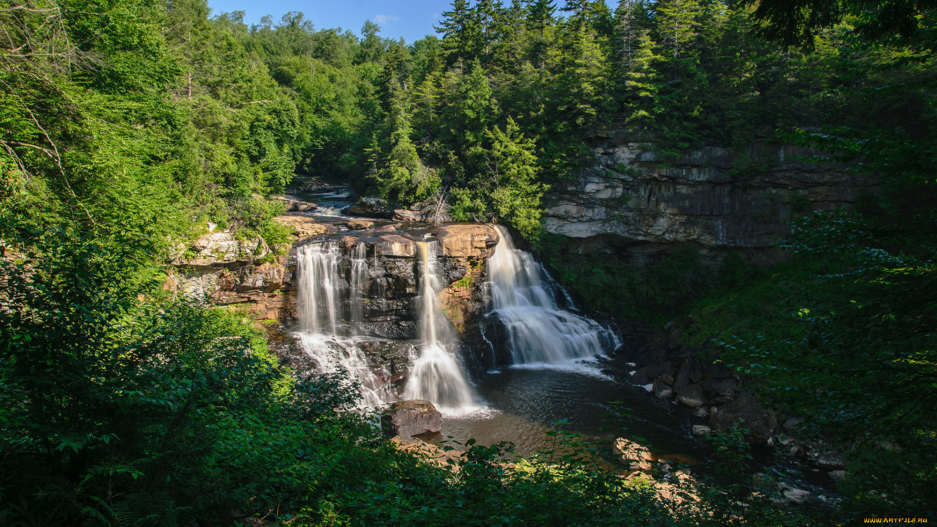 природа, водопады, лес, река, водопад
