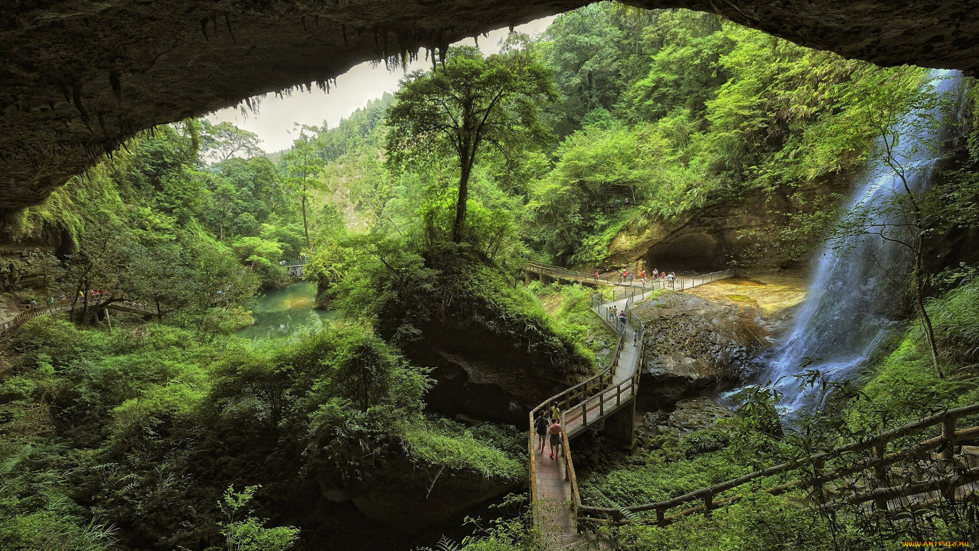 природа, водопады, лес, река, водопад