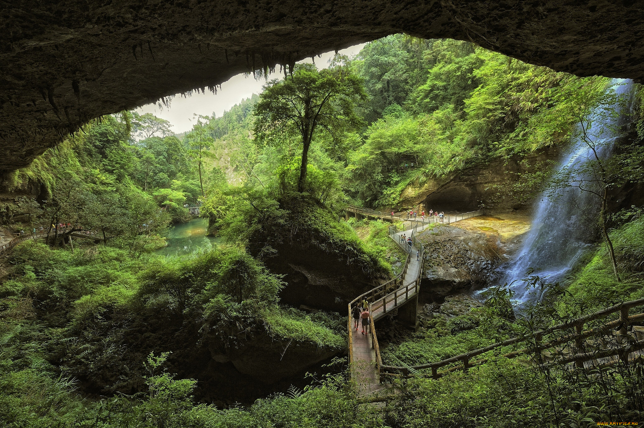 природа, водопады, лес, река, водопад
