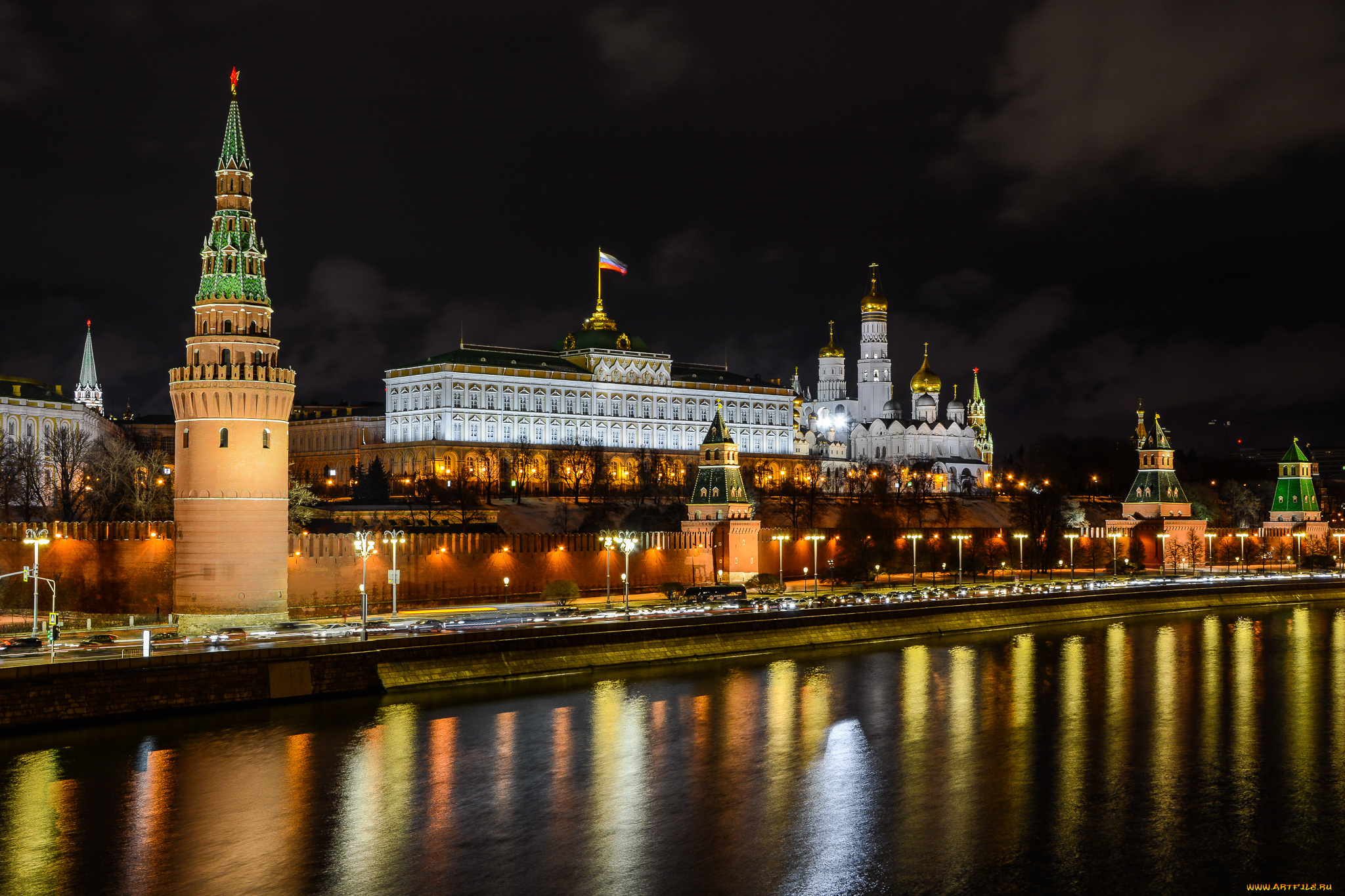 города, москва, , россия, ночь, огни