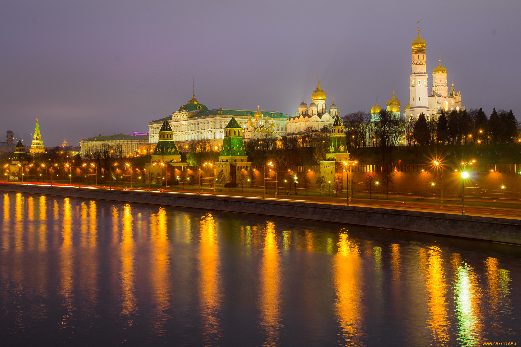 города, москва, , россия, огни, ночь