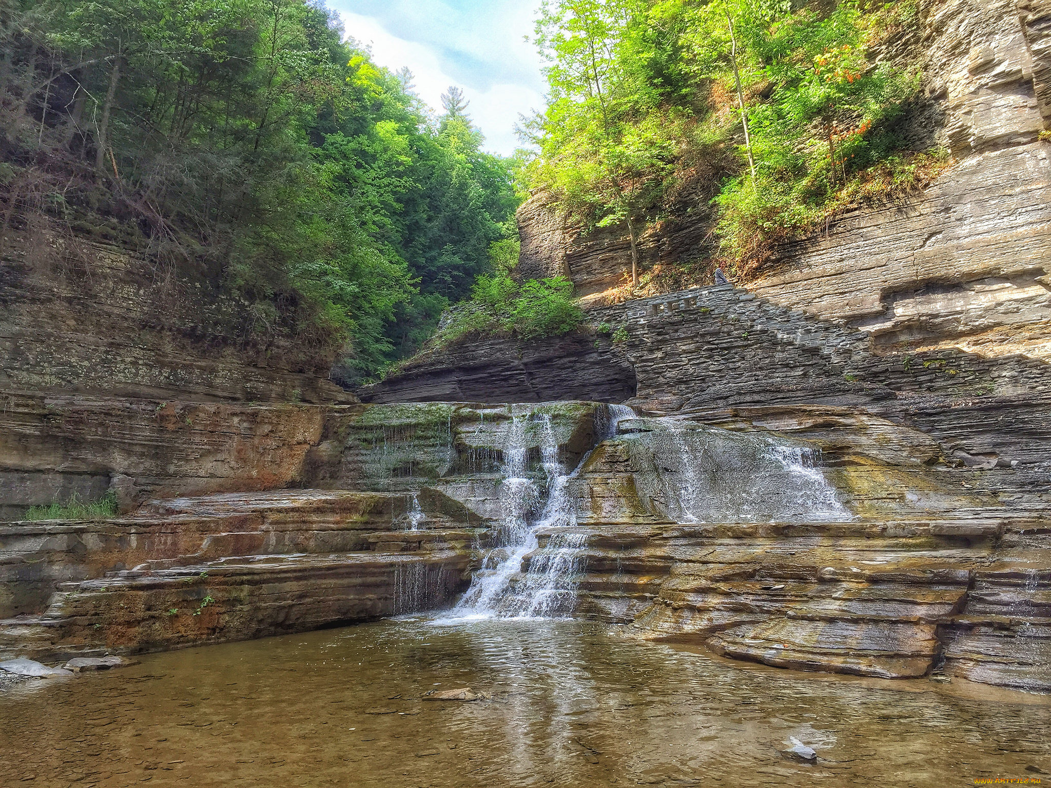 природа, водопады, река, водопад, лес