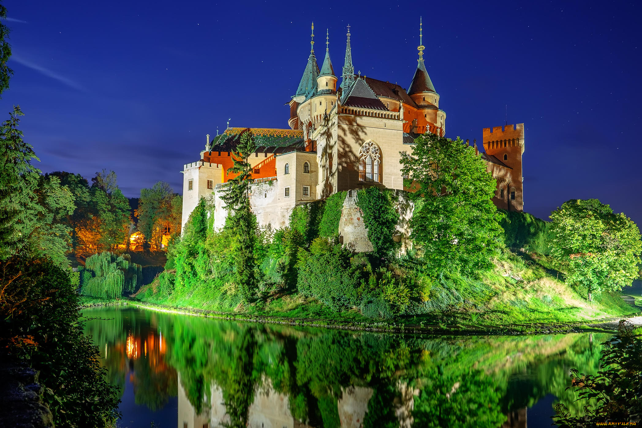 города, -, дворцы, , замки, , крепости, ночь, словакия, бойницкий, замок, slovakia, bojnice, castle