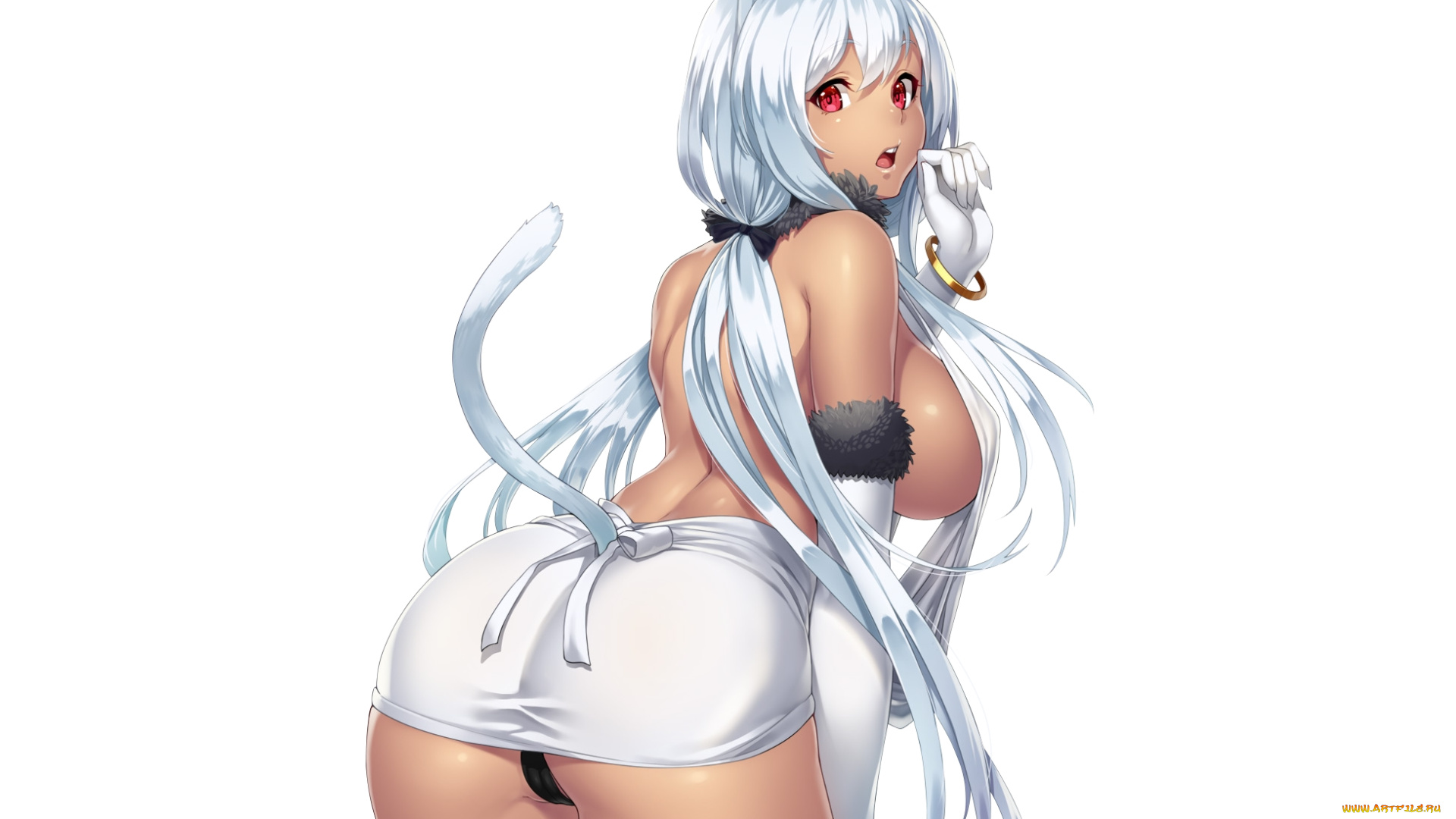 аниме, животные, , существа, девушка, взгляд, фон