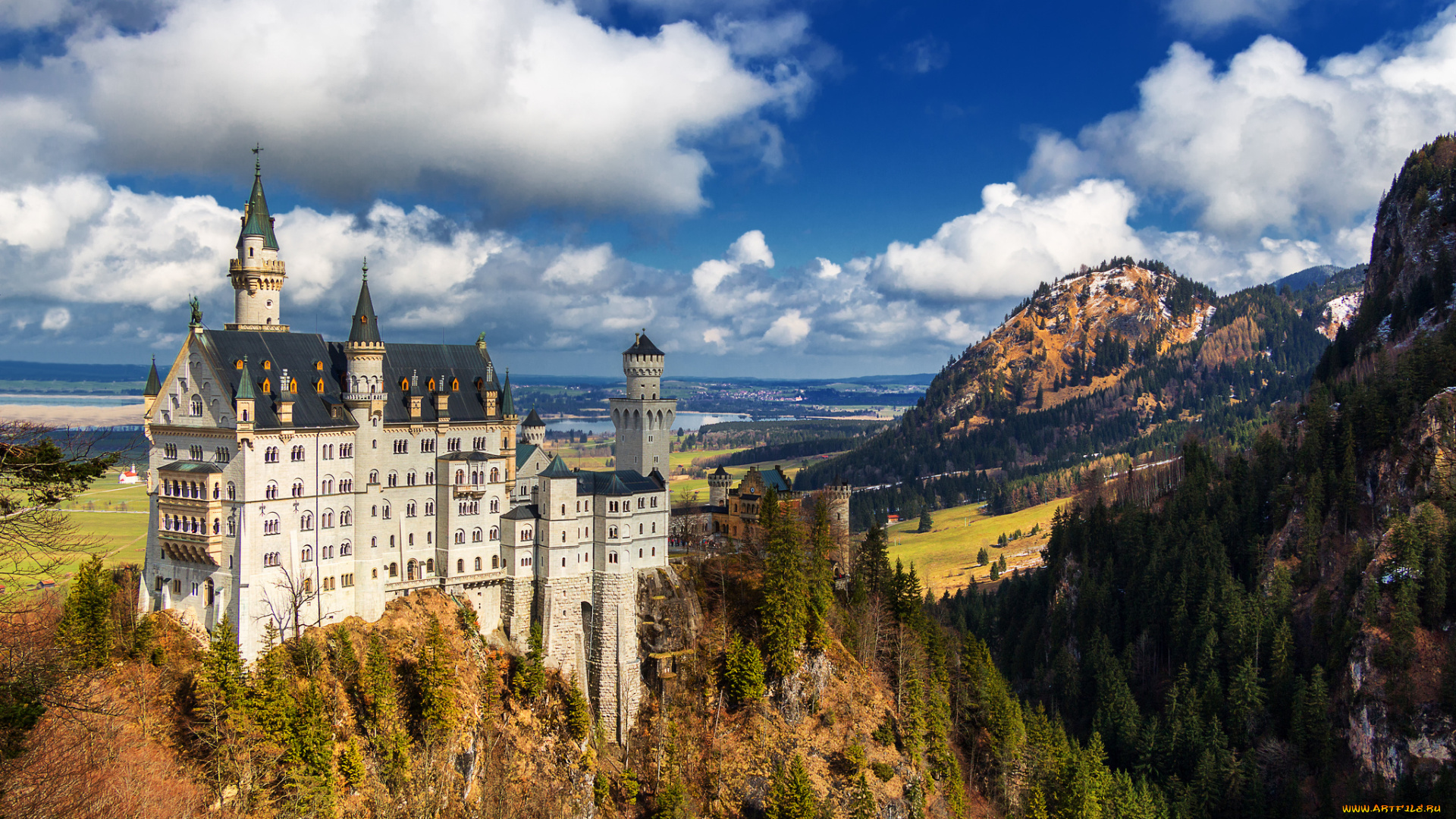 neuschwanstein, castle, города, замок, нойшванштайн, , германия, простор