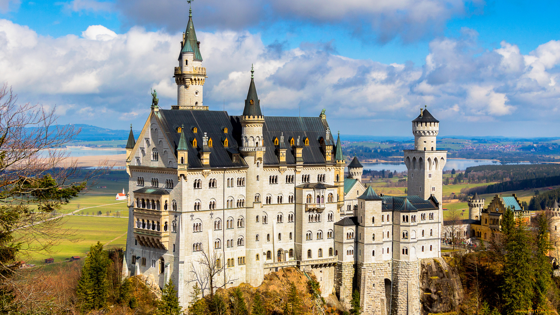 neuschwanstein, castle, города, замок, нойшванштайн, , германия, простор