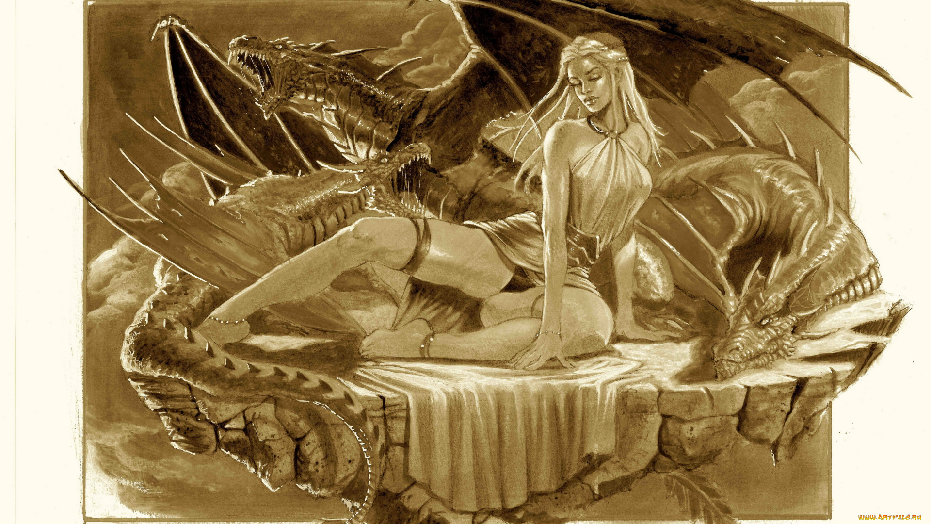 рисованное, кино, девушка, драконы, фон