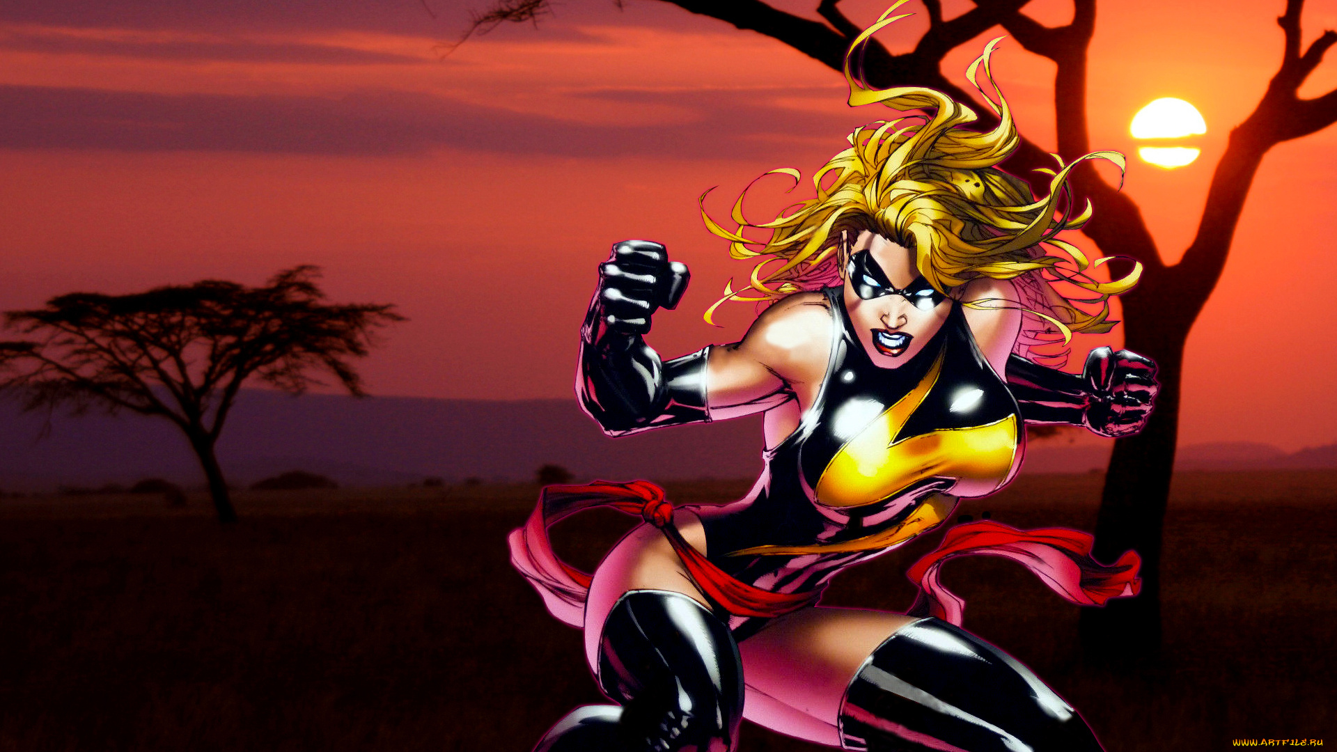 рисованное, комиксы, униформа, фон, девушка