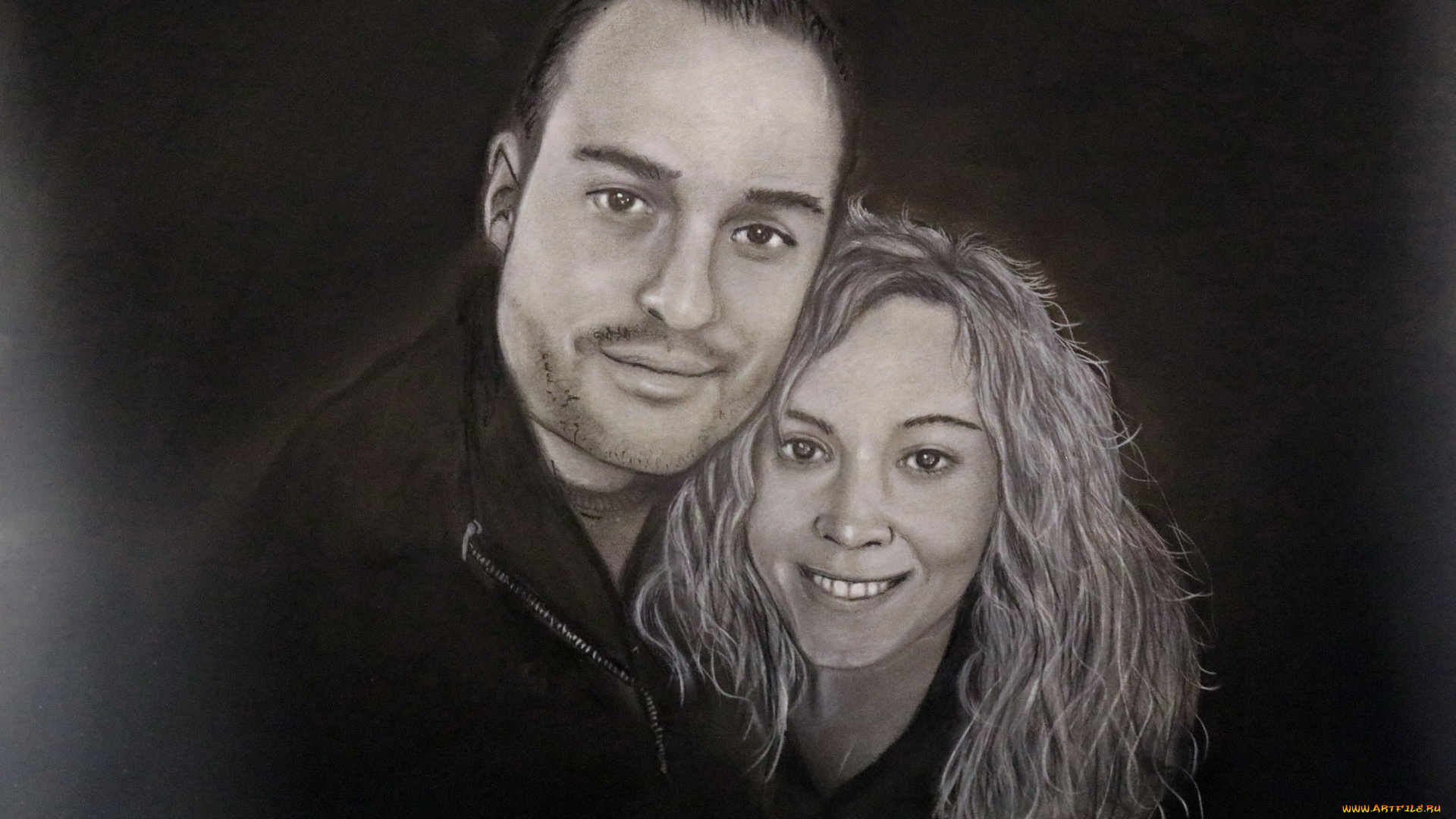 рисованное, люди, девушка, мужчина, фон, взгляд, улыбка