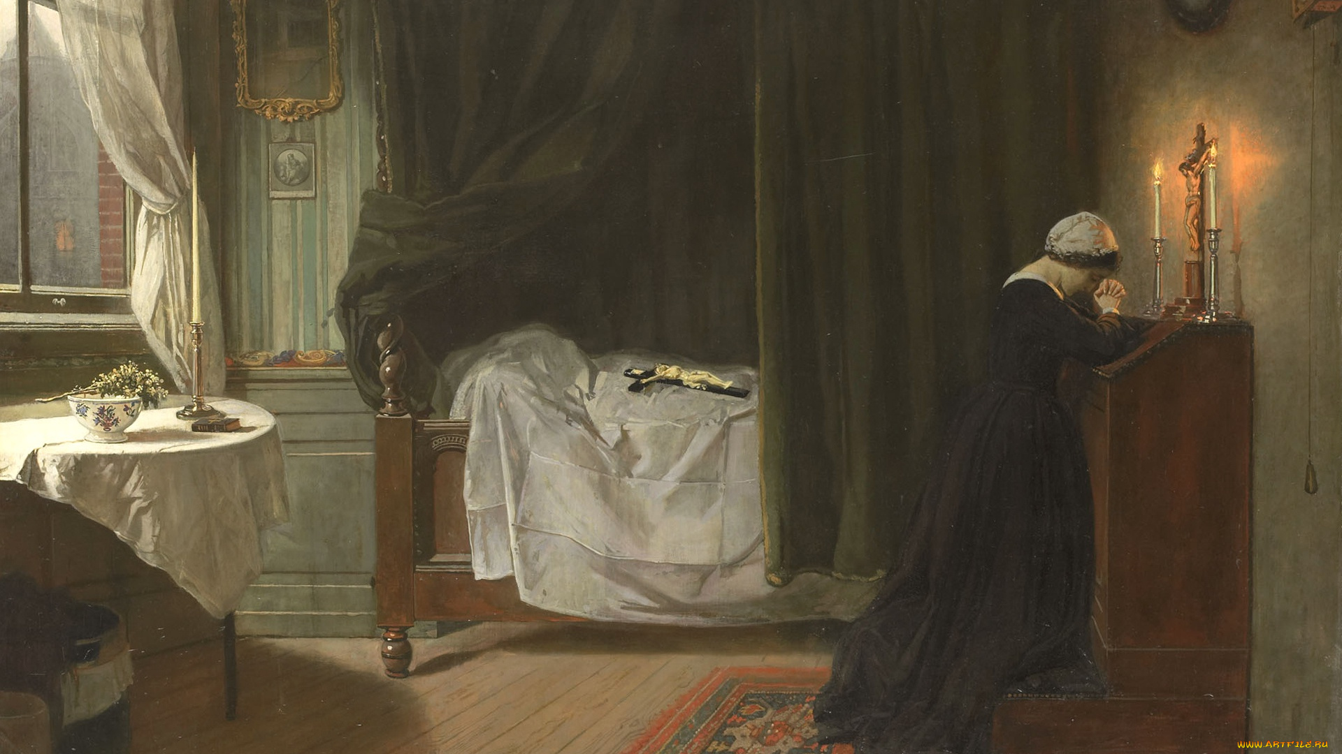 рисованное, живопись, дидерик, франциск, джамин, масло, картина, молитва, за, умерших