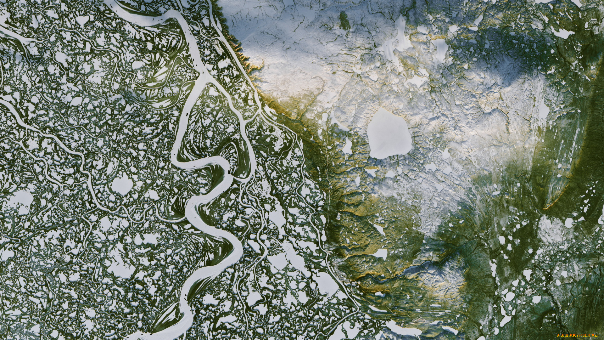 с, высоты, птичьего, полета, природа, другое, река, вид, сверху, канада