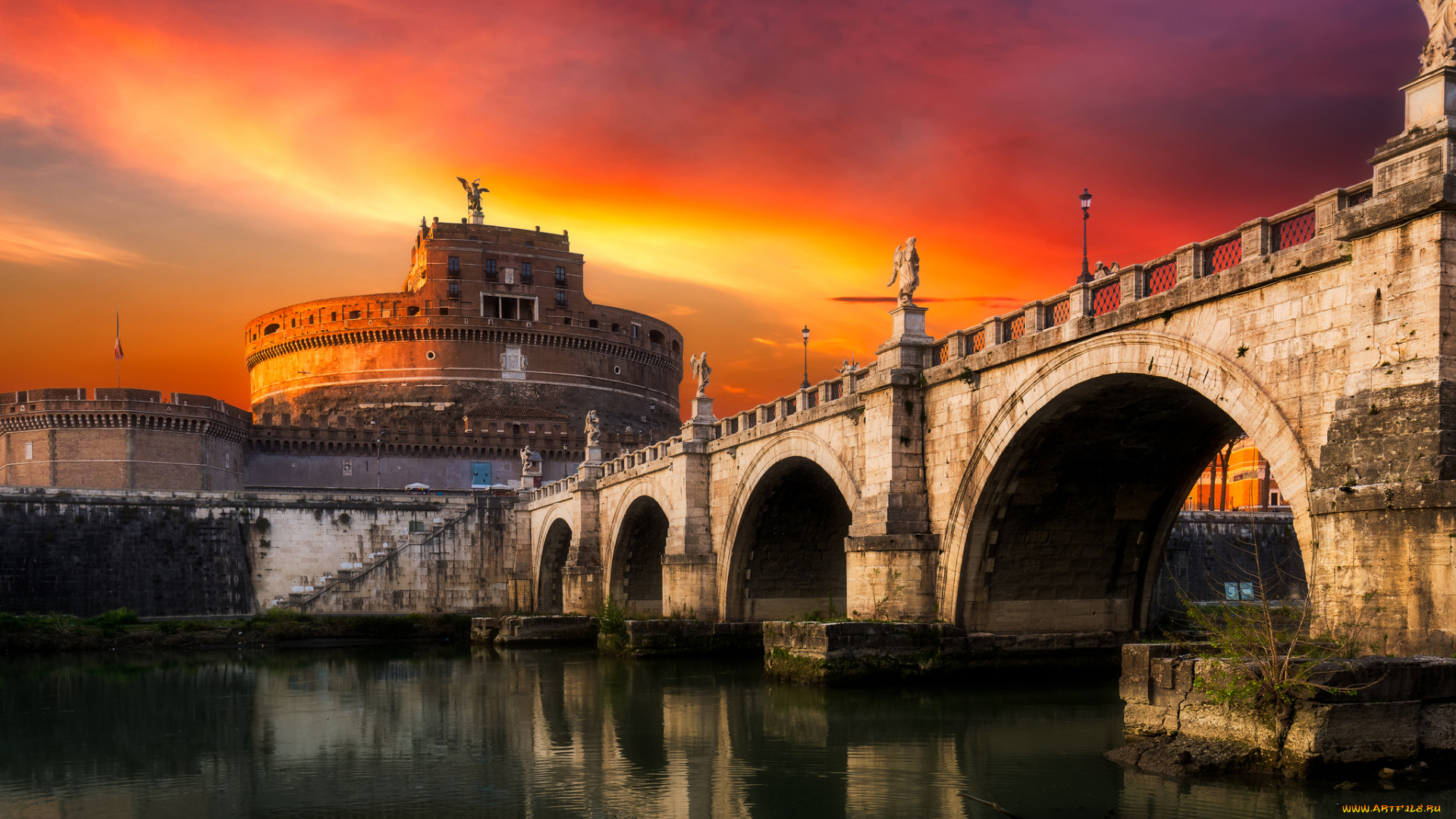 sant`angelo, города, рим, , ватикан, , италия, мост, ночь, собор