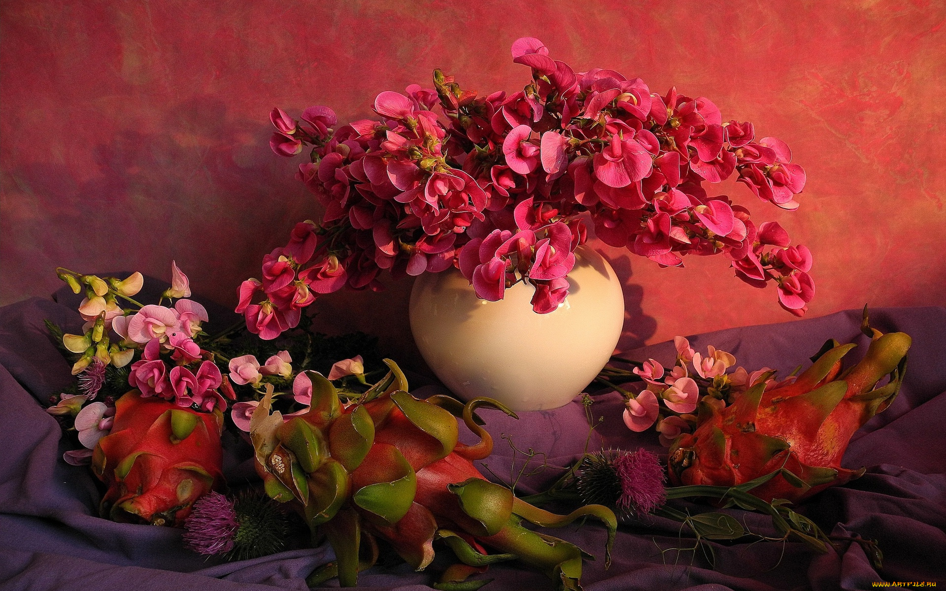 еда, натюрморт, чертополох, душистый, горошек, плоды