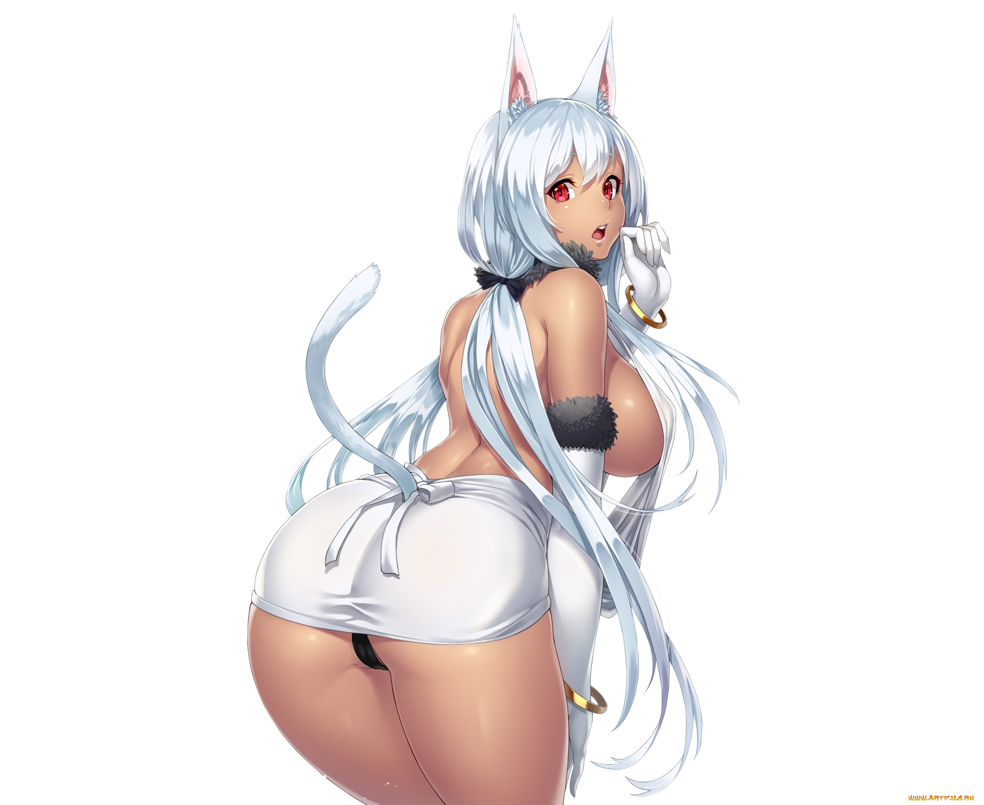 аниме, животные, , существа, девушка, взгляд, фон