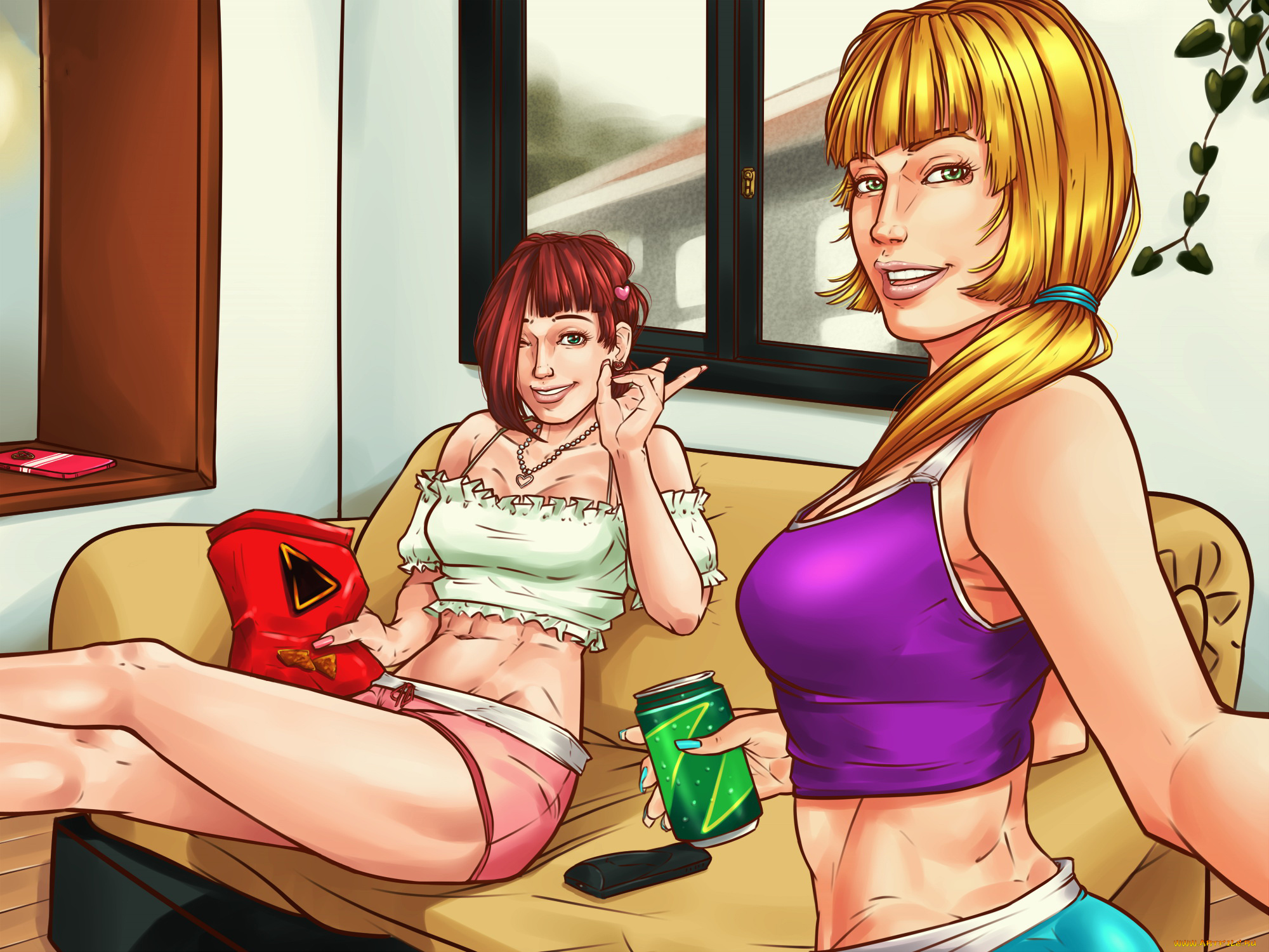 рисованное, люди, девушки, фон, взгляд, улыбка