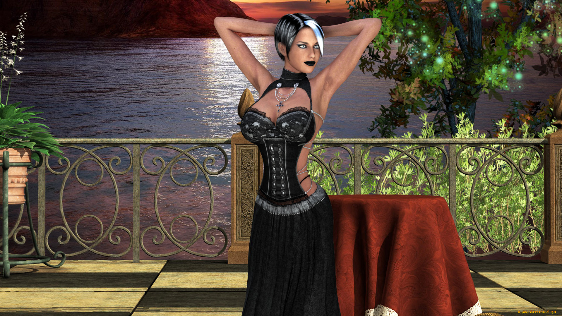 3д, графика, люди, , people, девушка, фон, платье, озеро