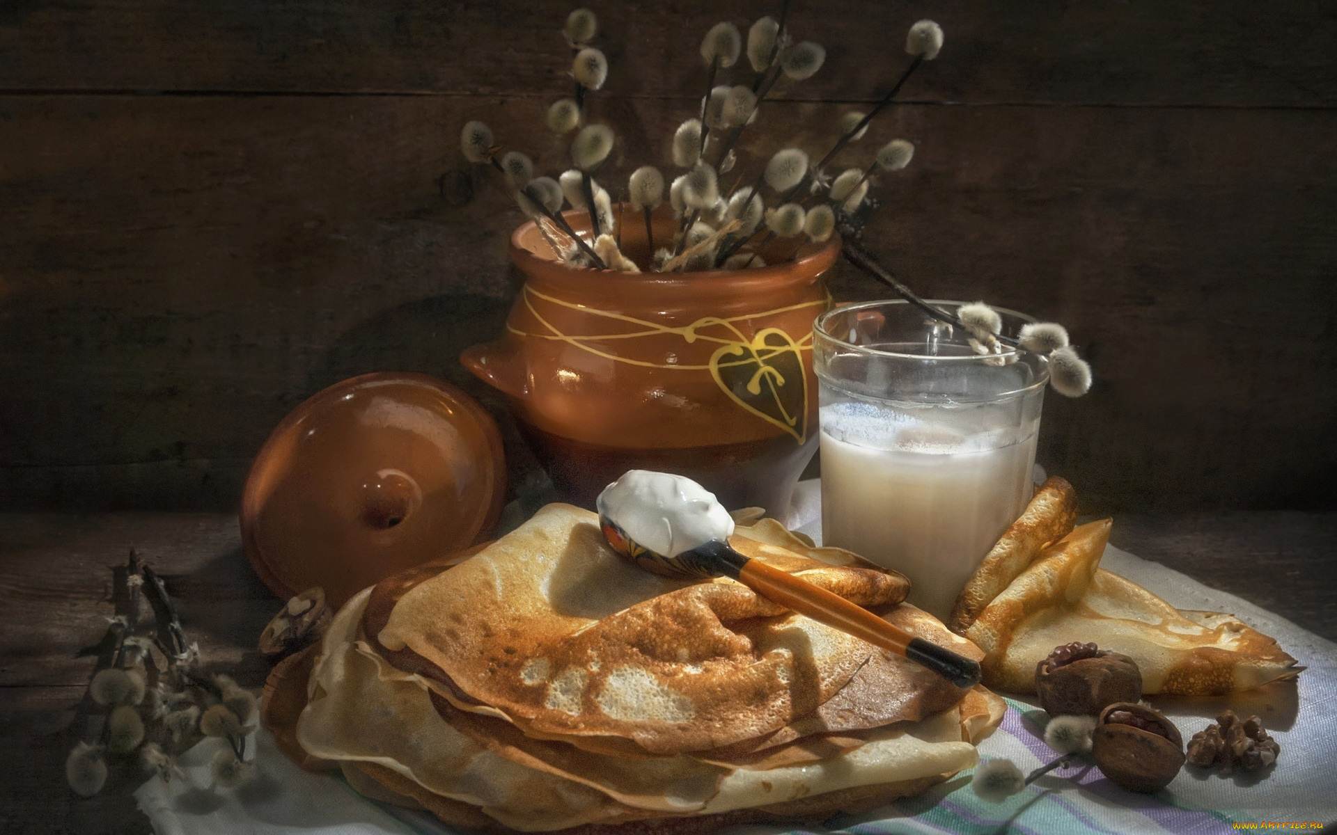 еда, блины, , оладьи, сметана