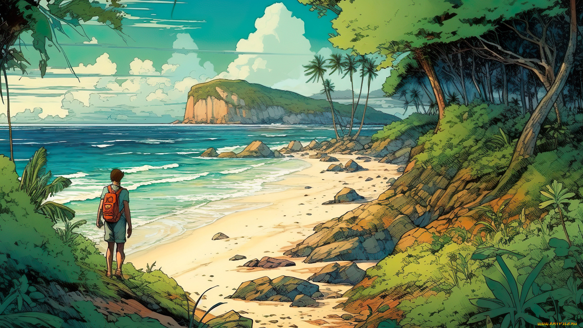 аниме, пейзажи, , природа, побережье