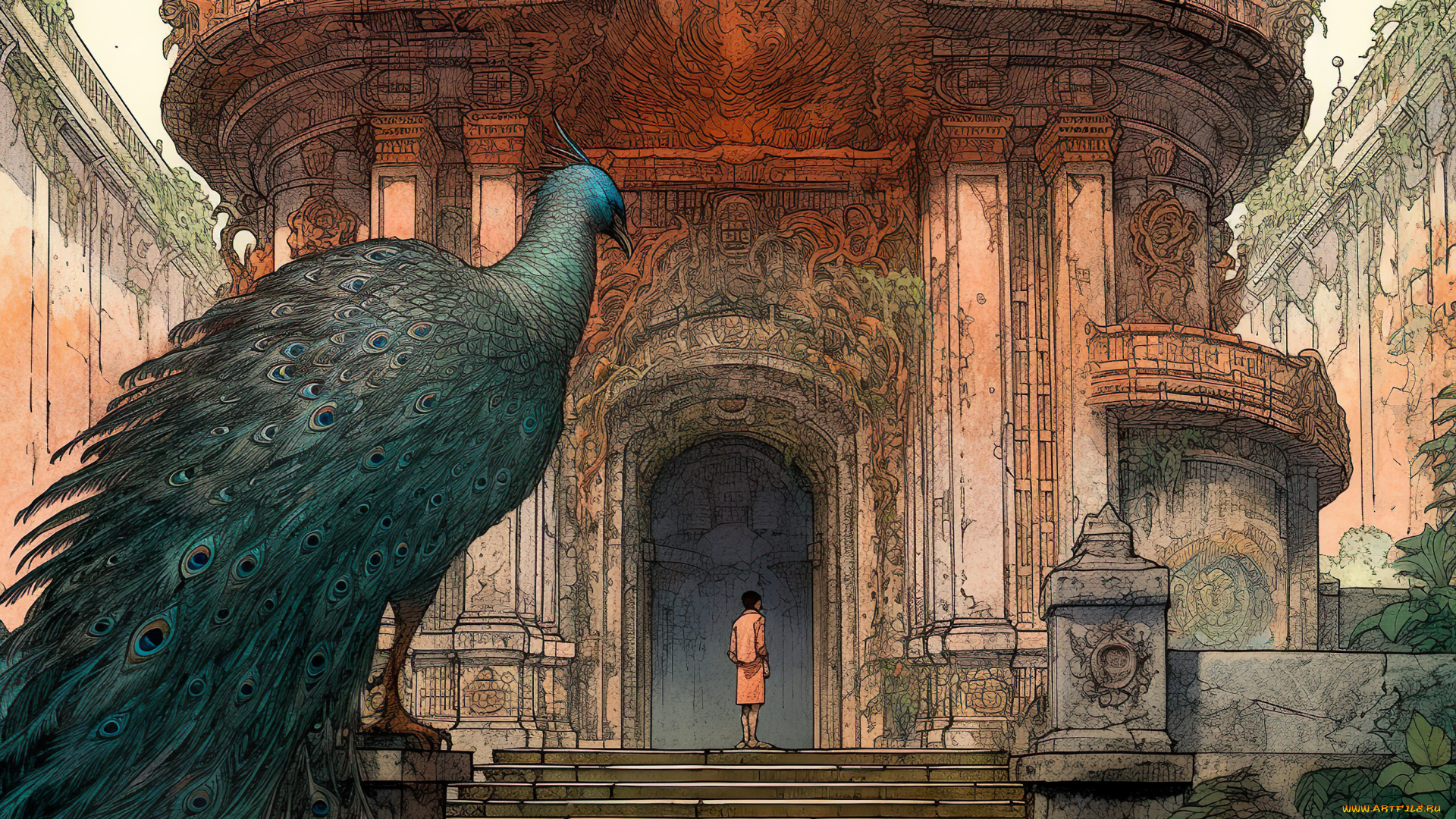 аниме, животные, , существа, павлин