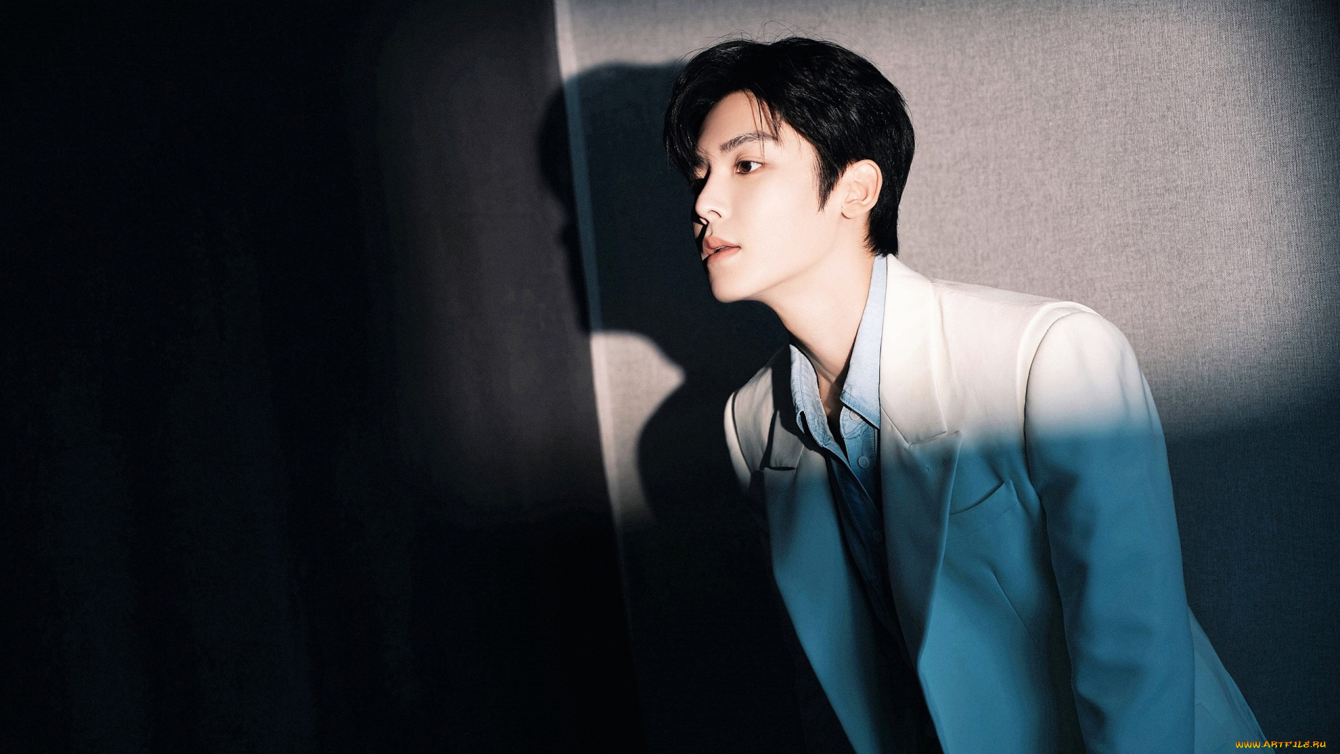 мужчины, hou, ming, hao, актер, пиджак, стена, тень