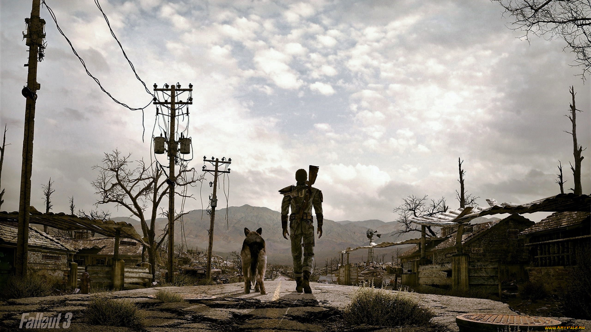 видео, игры, fallout, 3, мужчина, собака, улица, постапокалипсис