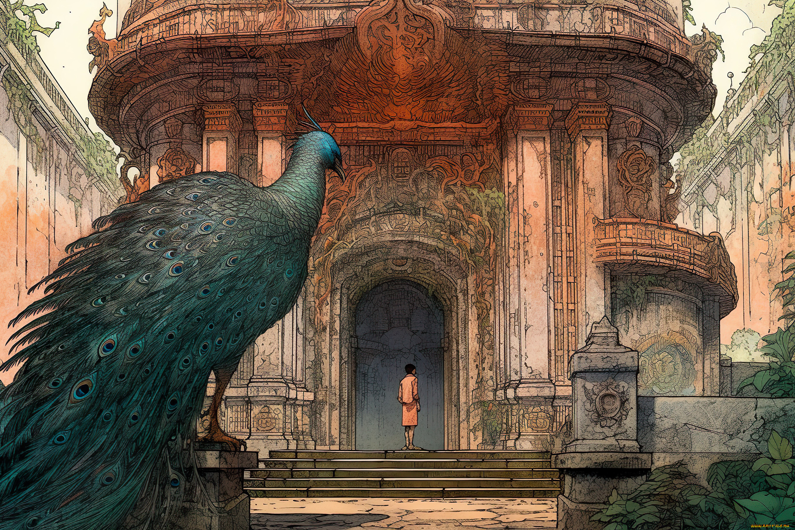 аниме, животные, , существа, павлин