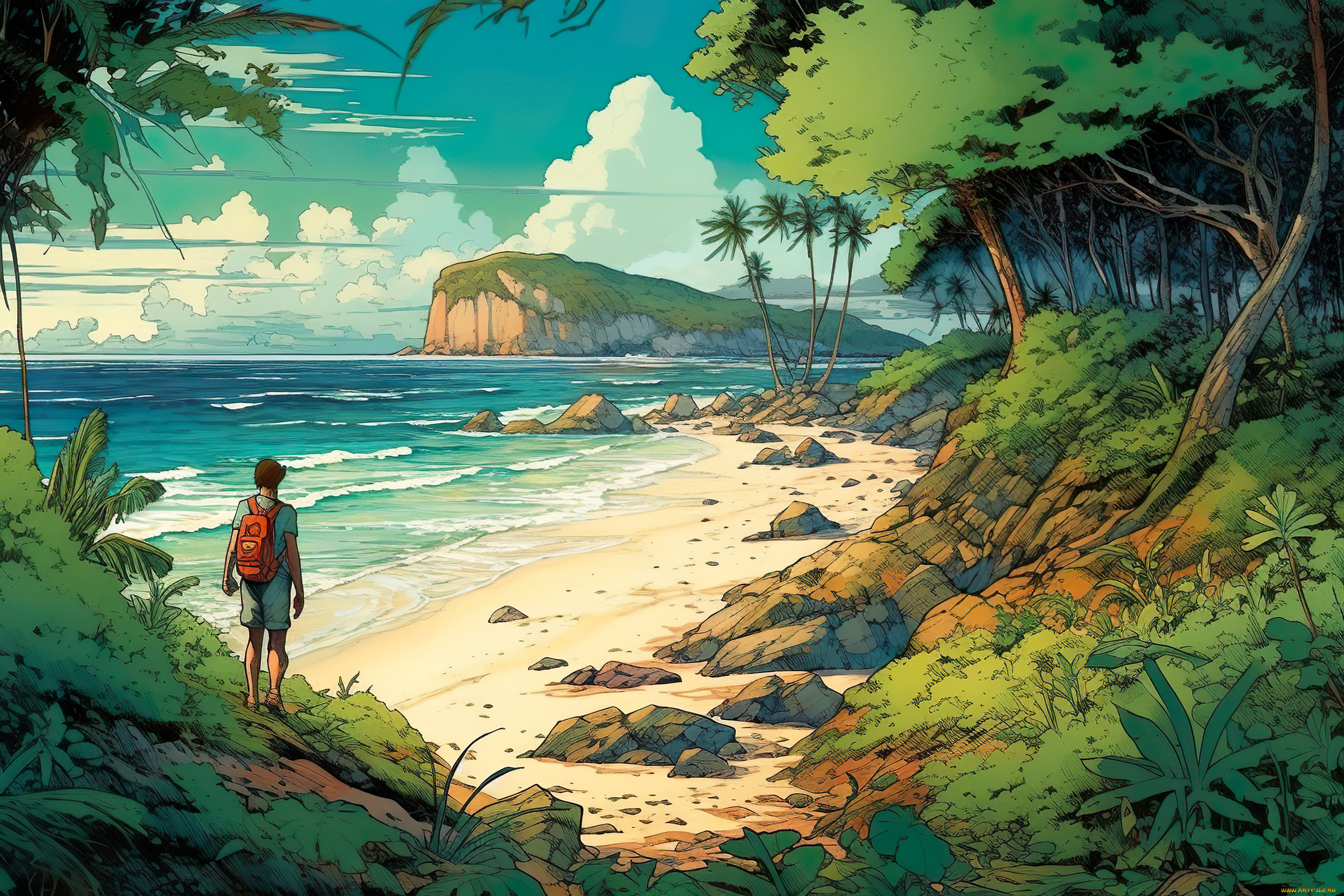 аниме, пейзажи, , природа, побережье