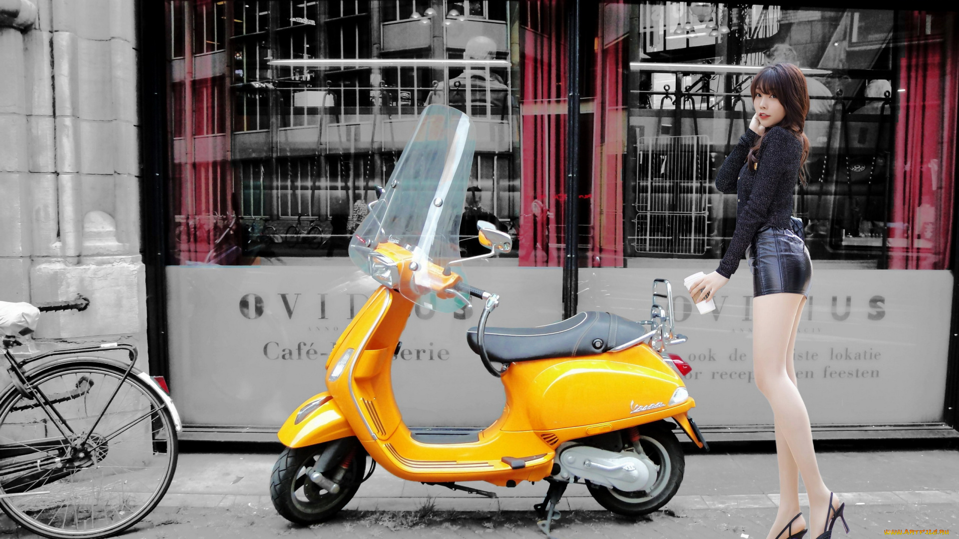 мотоциклы, мото, с, девушкой, vespa