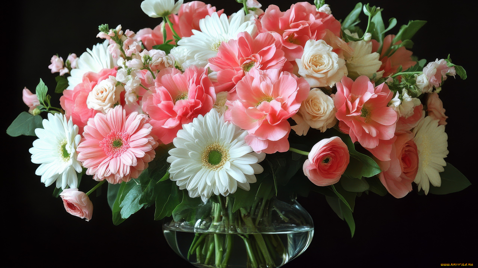 3д, графика, цветы, , flowers, букет, розы, герберы