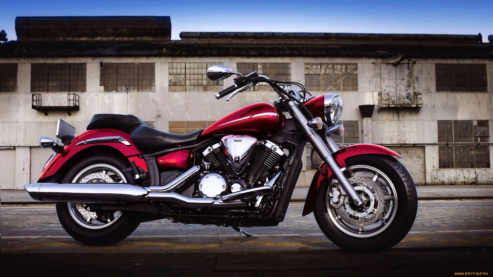 yamaha, xvs, 1300, a, midnight, star, 2009, мотоциклы, yamaha, мотоцикл, байк, красный, здание