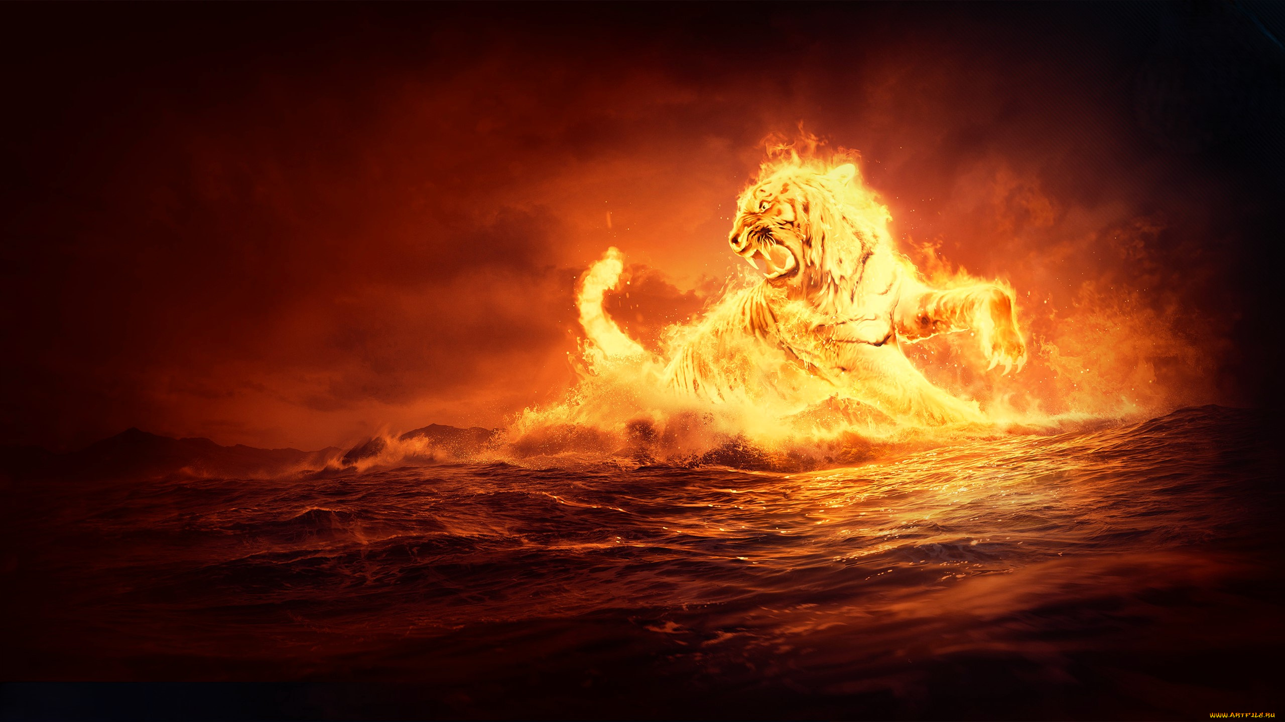 видео, игры, world, of, warships, море, тигр, огонь