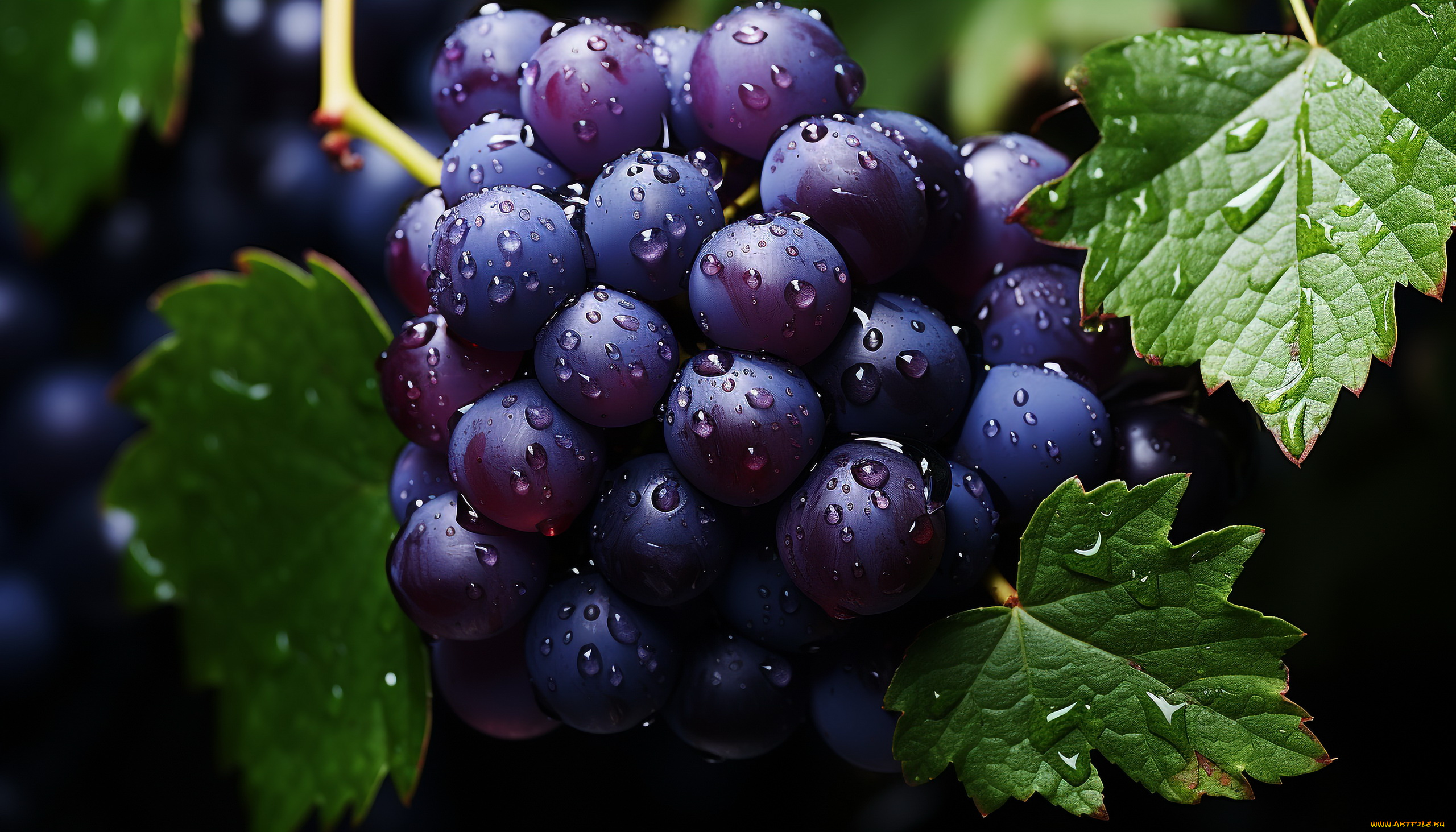 3д, графика, природа, , nature, ягоды, виноград, грозди, капли