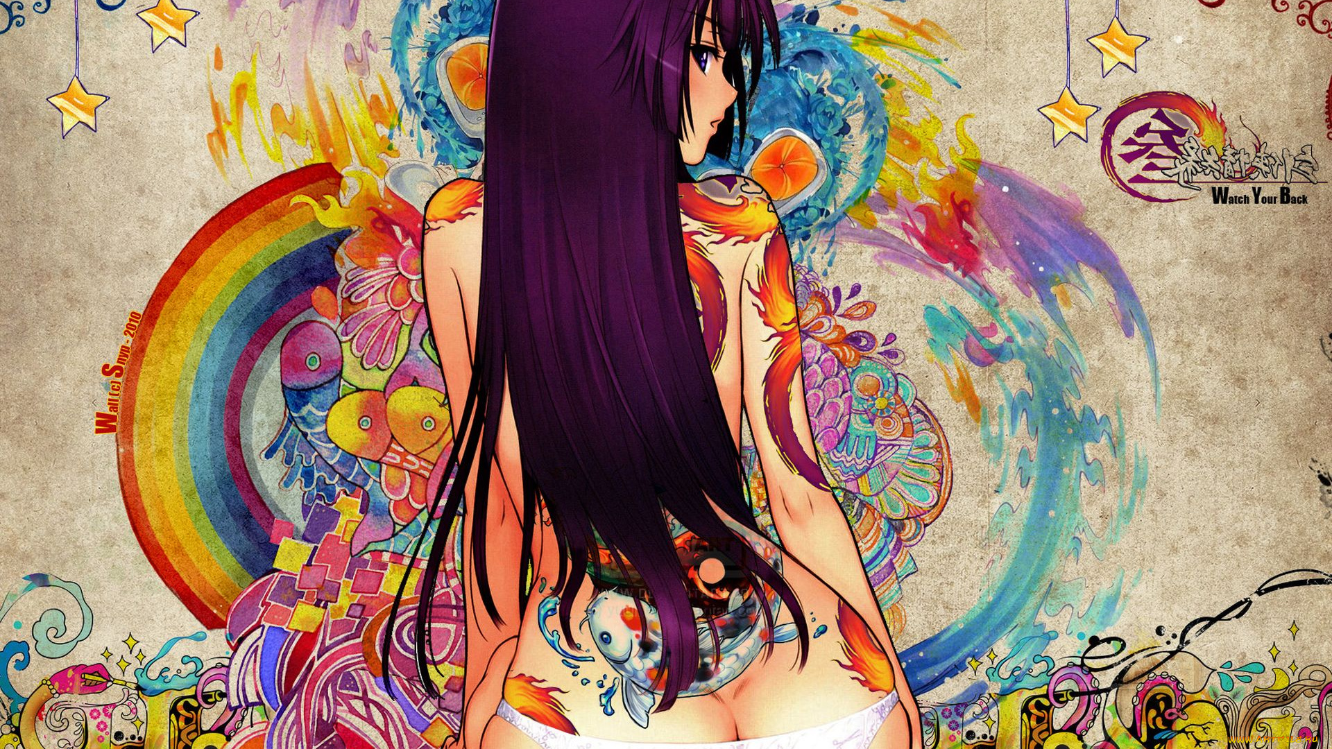 аниме, bakemonogatari, senjougahara, hitagi, девушка, надпись, татуировка