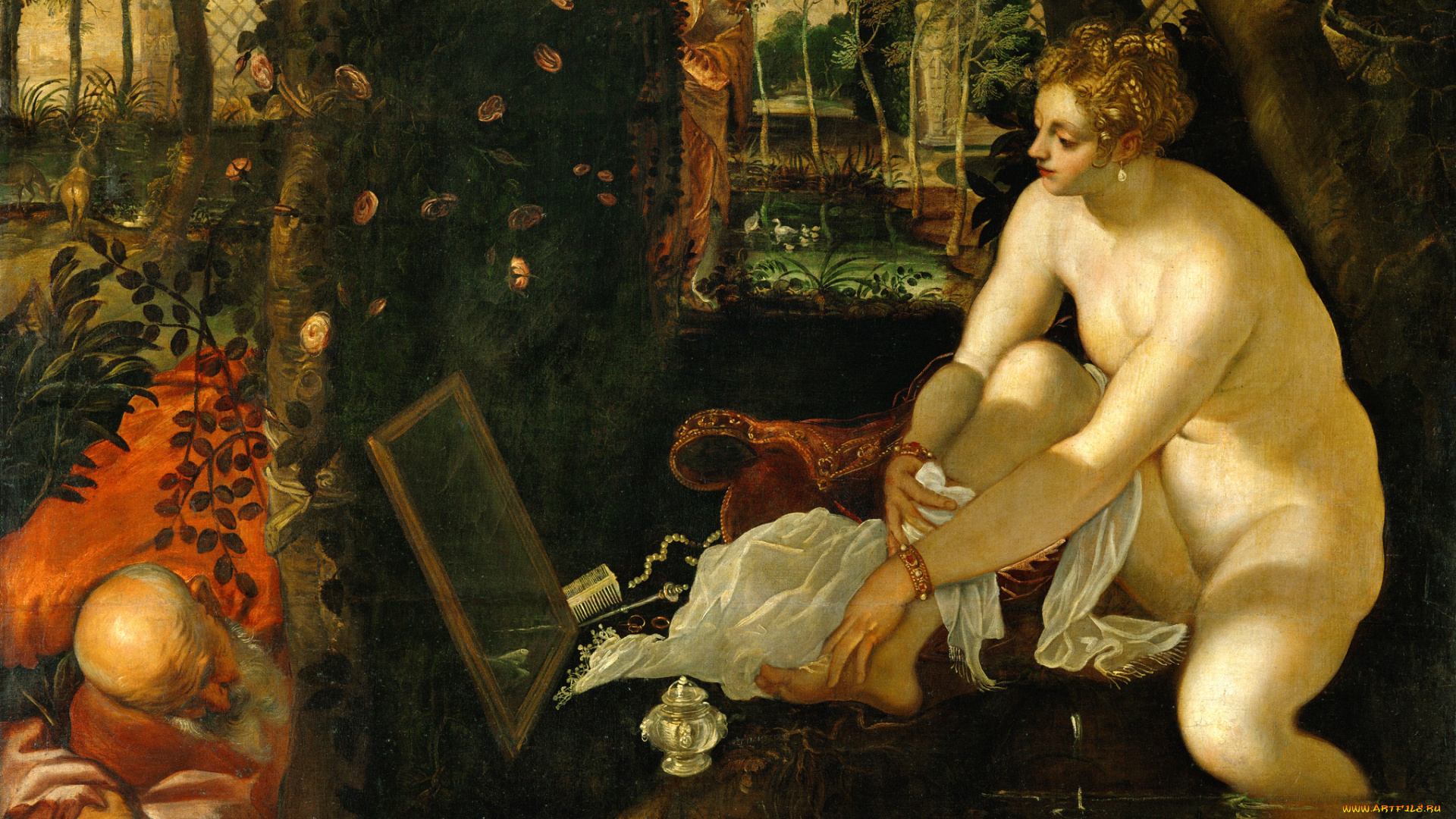 tintoretto, suzanne, au, bain, рисованные