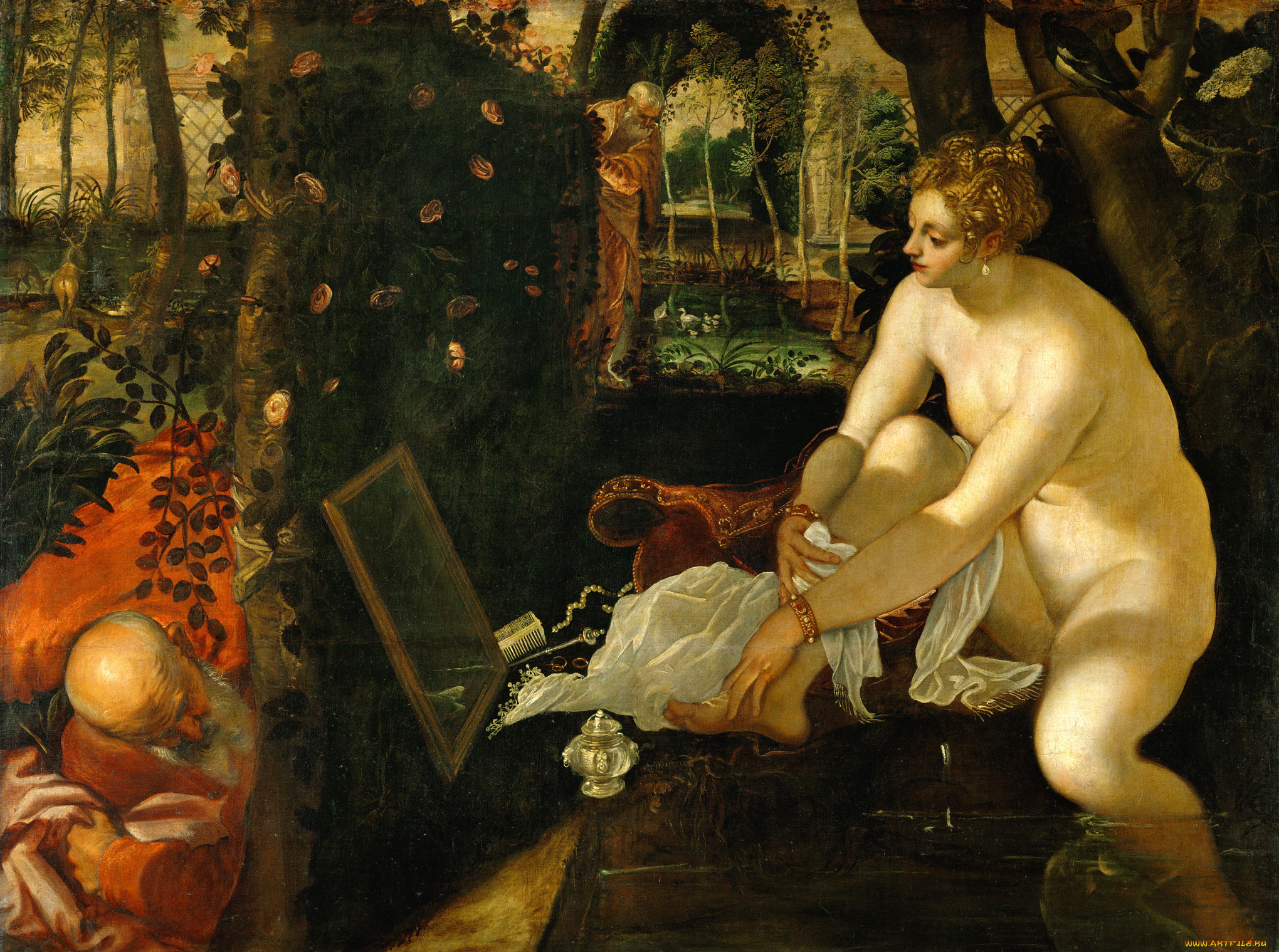 tintoretto, suzanne, au, bain, рисованные