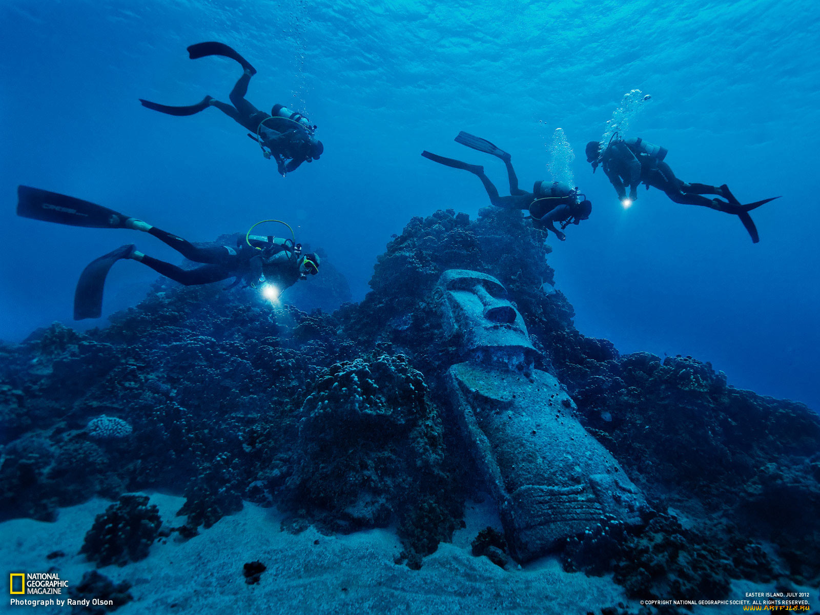 природа, морские, глубины, море, статуя