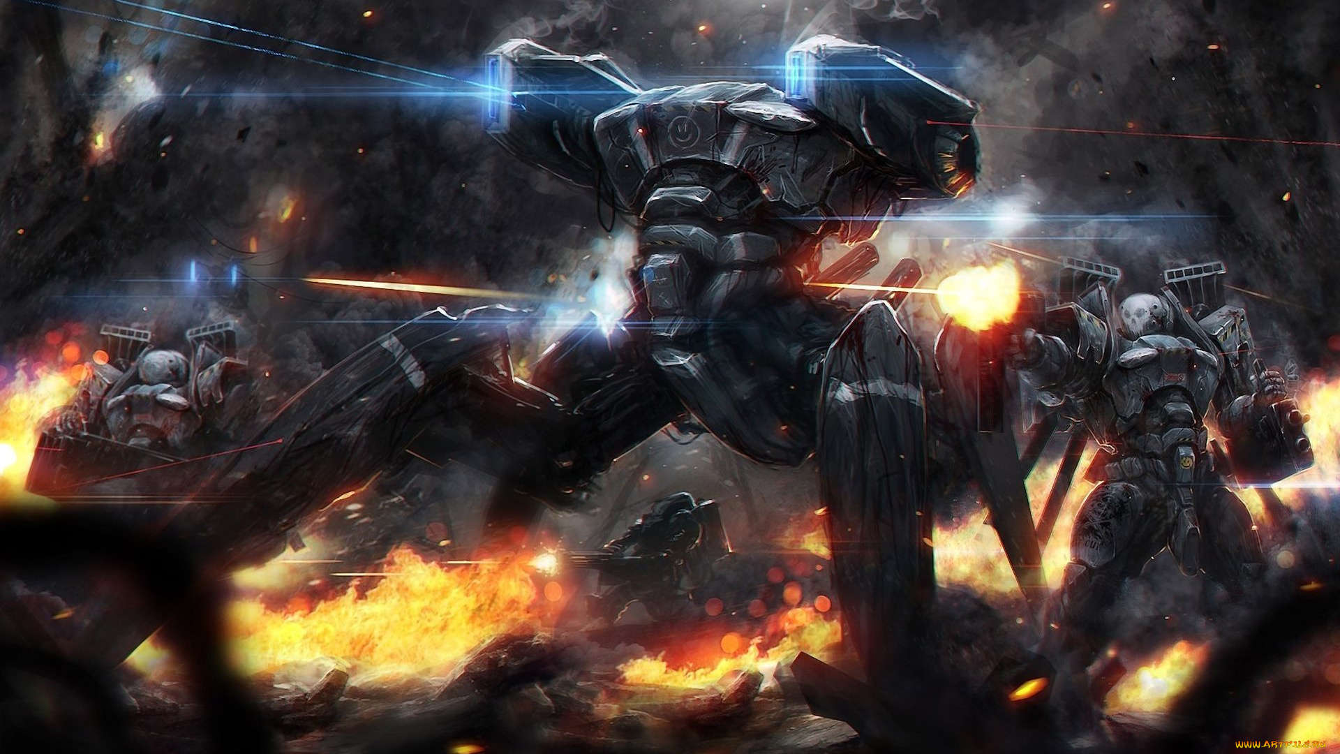 фэнтези, роботы, киборги, механизмы, битва