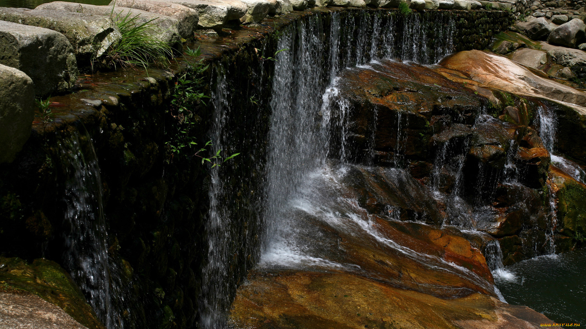 природа, водопады, река, порог, камни, водопад