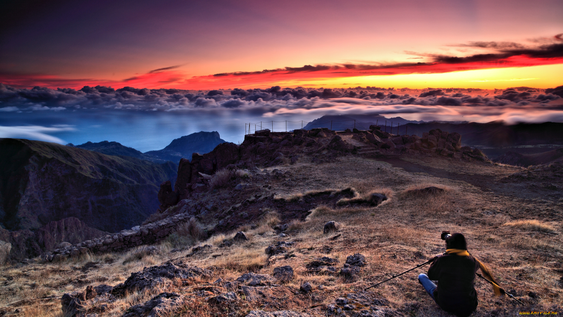 the, photographer, природа, горы, площадка, фотограф, смотровая, свет, облака, вершина