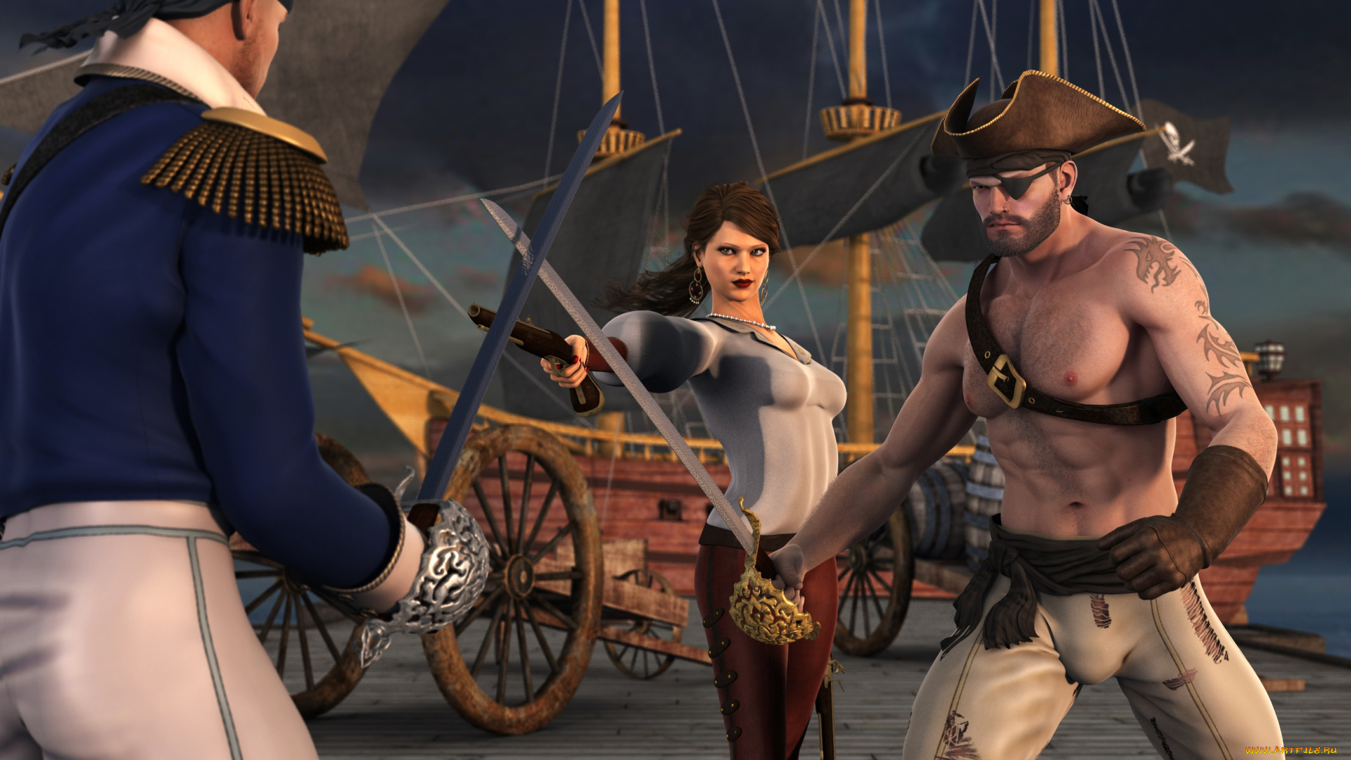 3д, графика, люди, , people, пираты