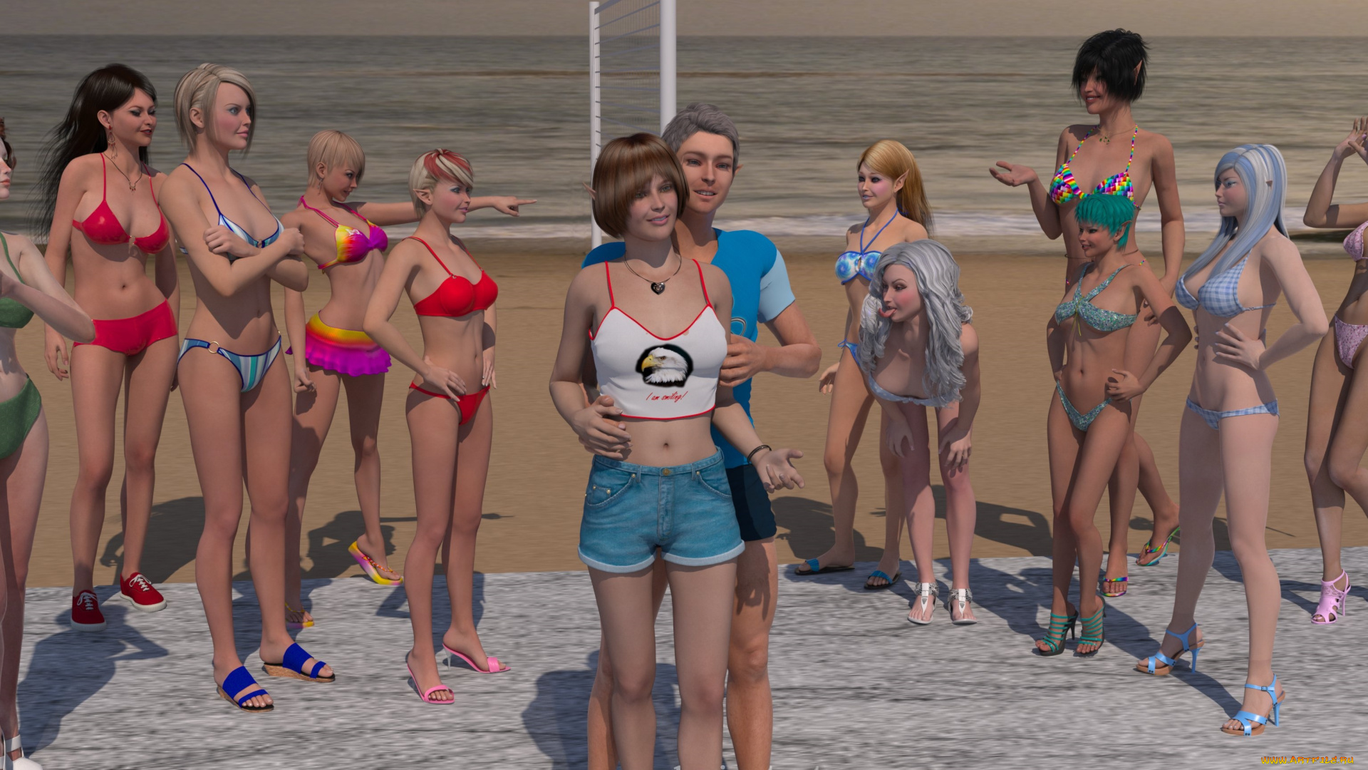 3д, графика, люди, , people, пляж, девушки, мужчина