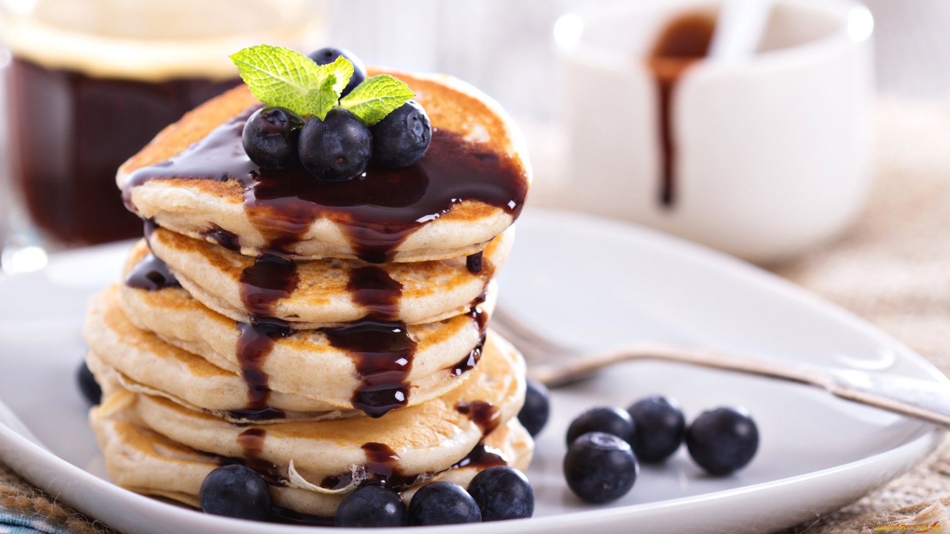 еда, блины, , оладьи, черника, оладьи