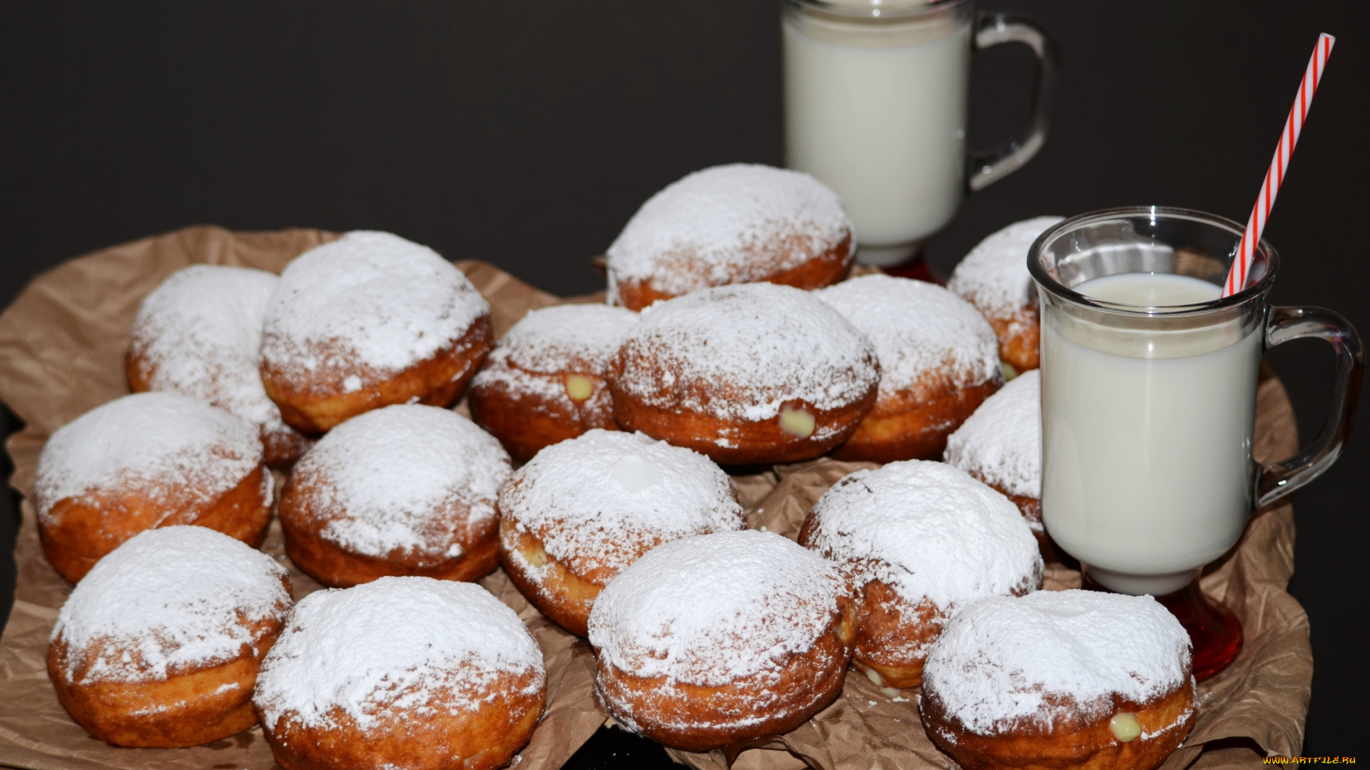 еда, хлеб, , выпечка, молоко, пончики