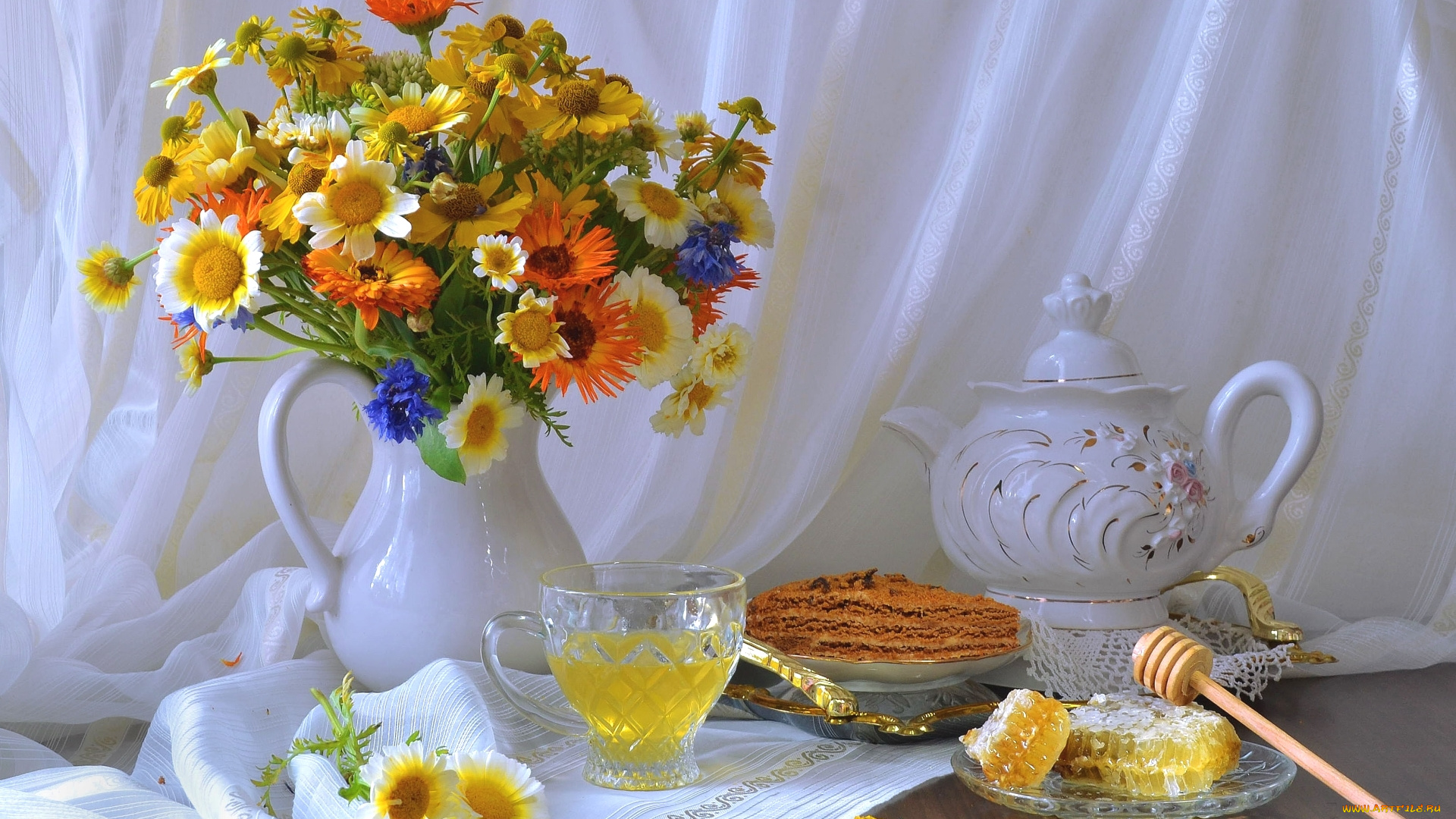 еда, натюрморт, мед, торт, букет