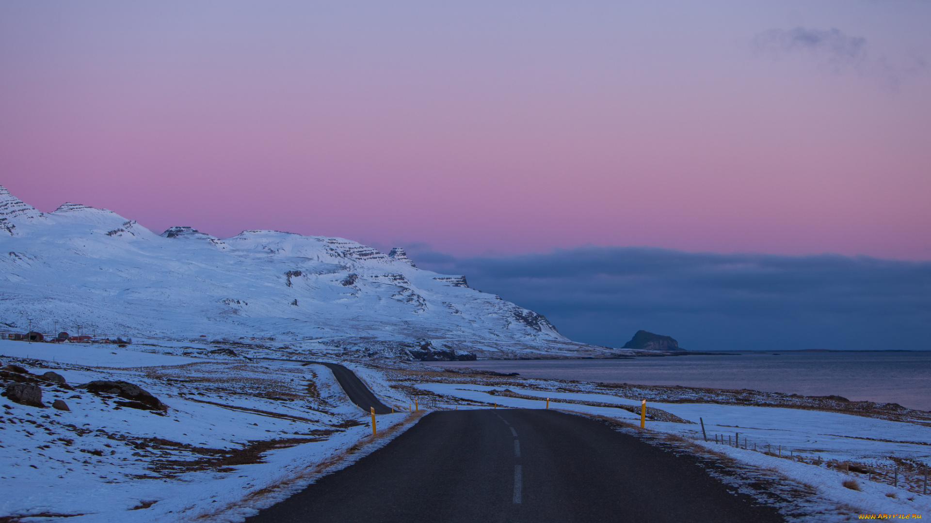 природа, дороги, исландия, облака, небо, вечер, снег