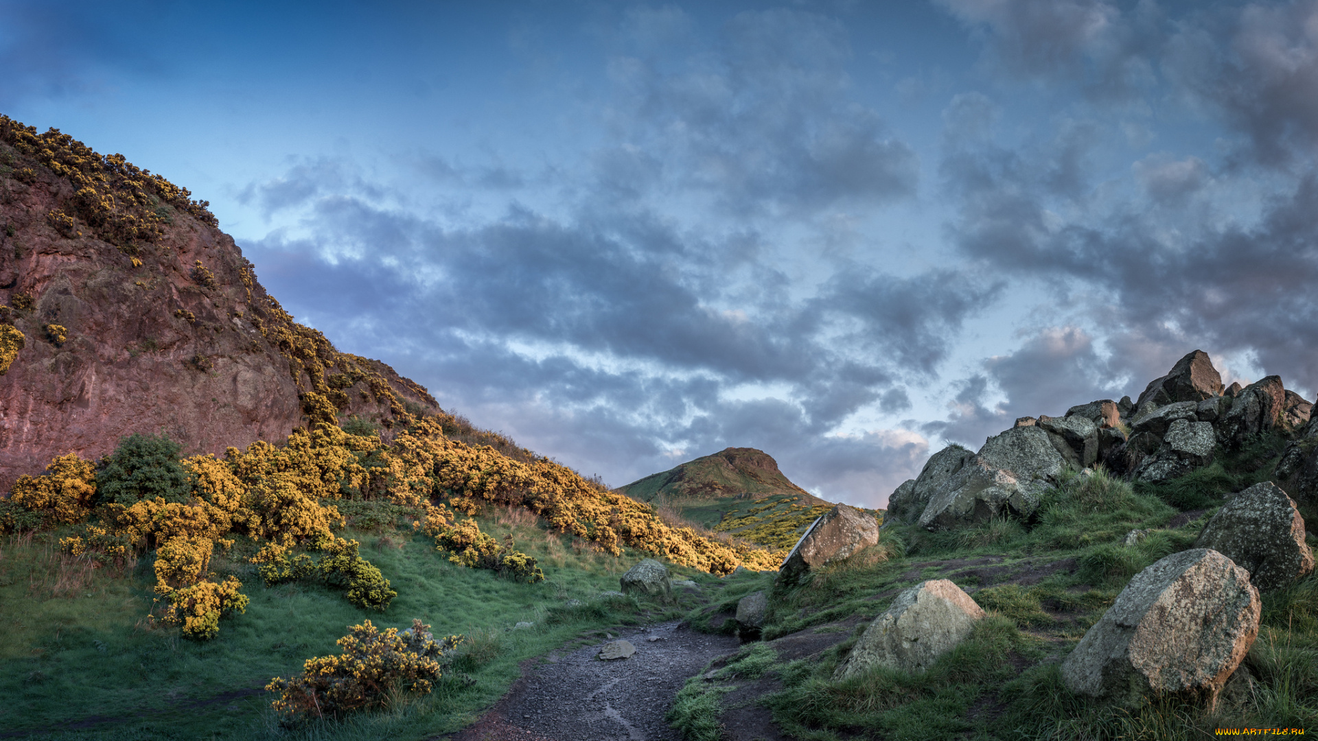 природа, горы, облака, валуны