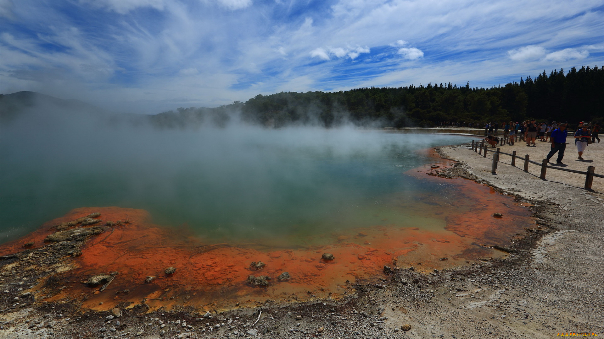 природа, стихия, бассейн, шампанского, новая, зеландия, гейзер