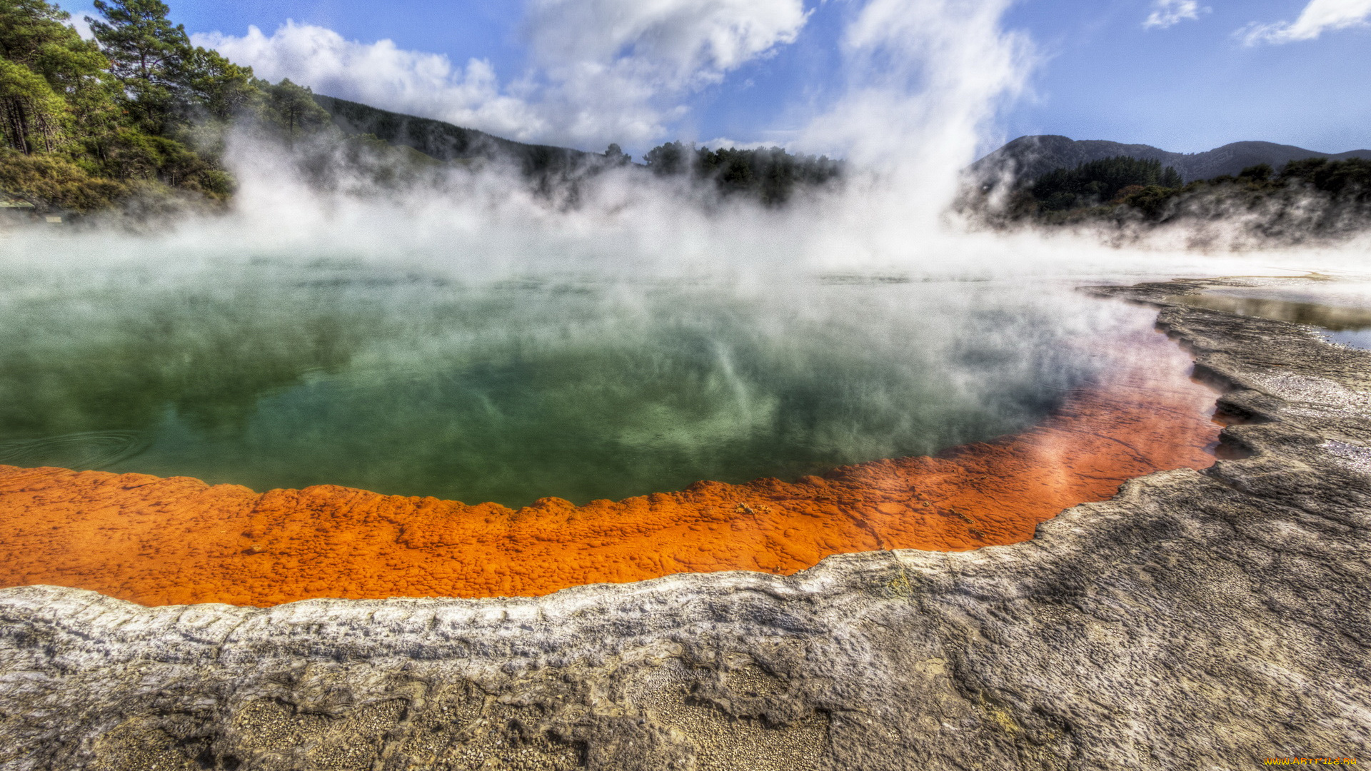 природа, стихия, гейзер, бассейн, шампанского, новая, зеландия
