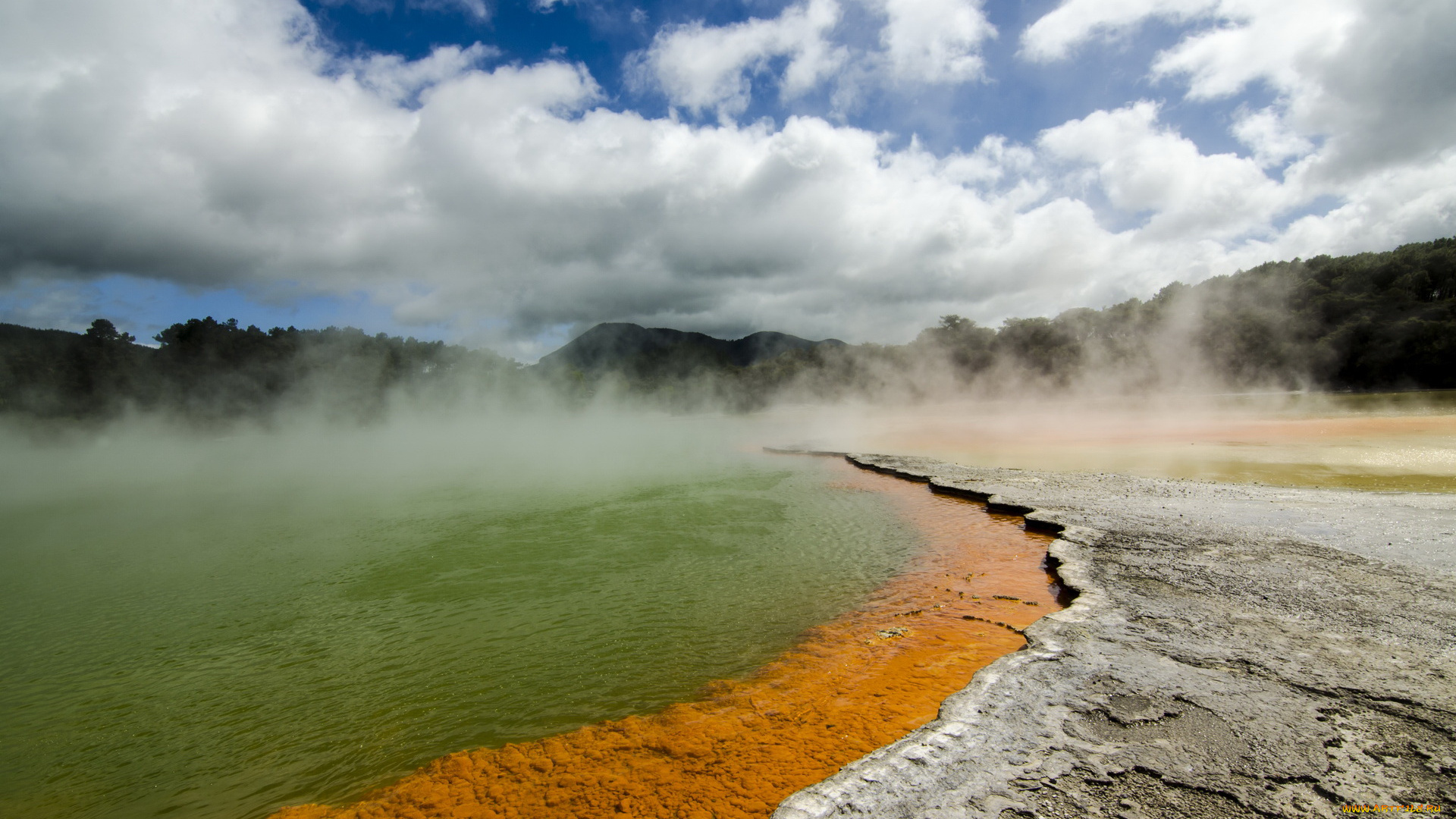 природа, стихия, гейзер, новая, зеландия, бассейн, шампанского
