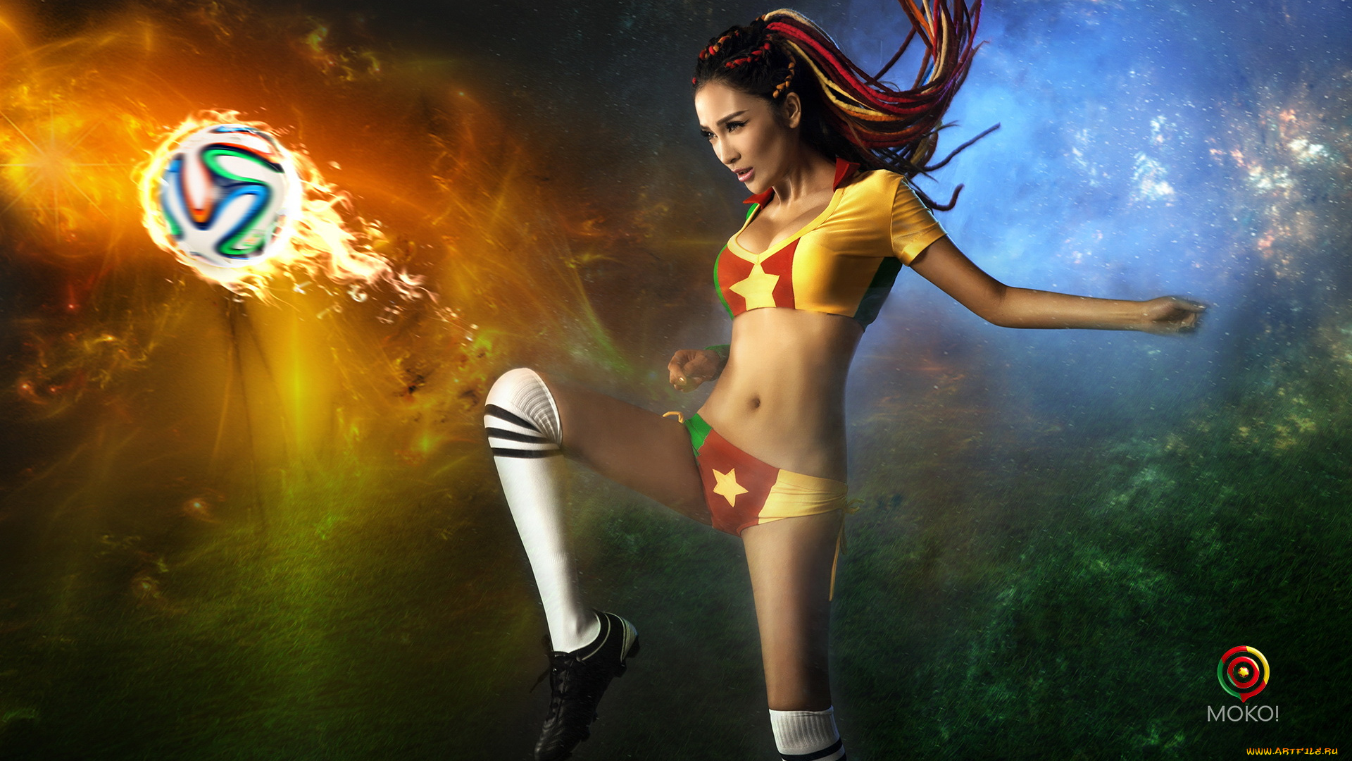 спорт, футбол, чемпионат, мира, мяч, взгляд, девушка, бразилия